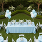 Outdoor Baby Shower Top View – Baby Blue Lamour Satin