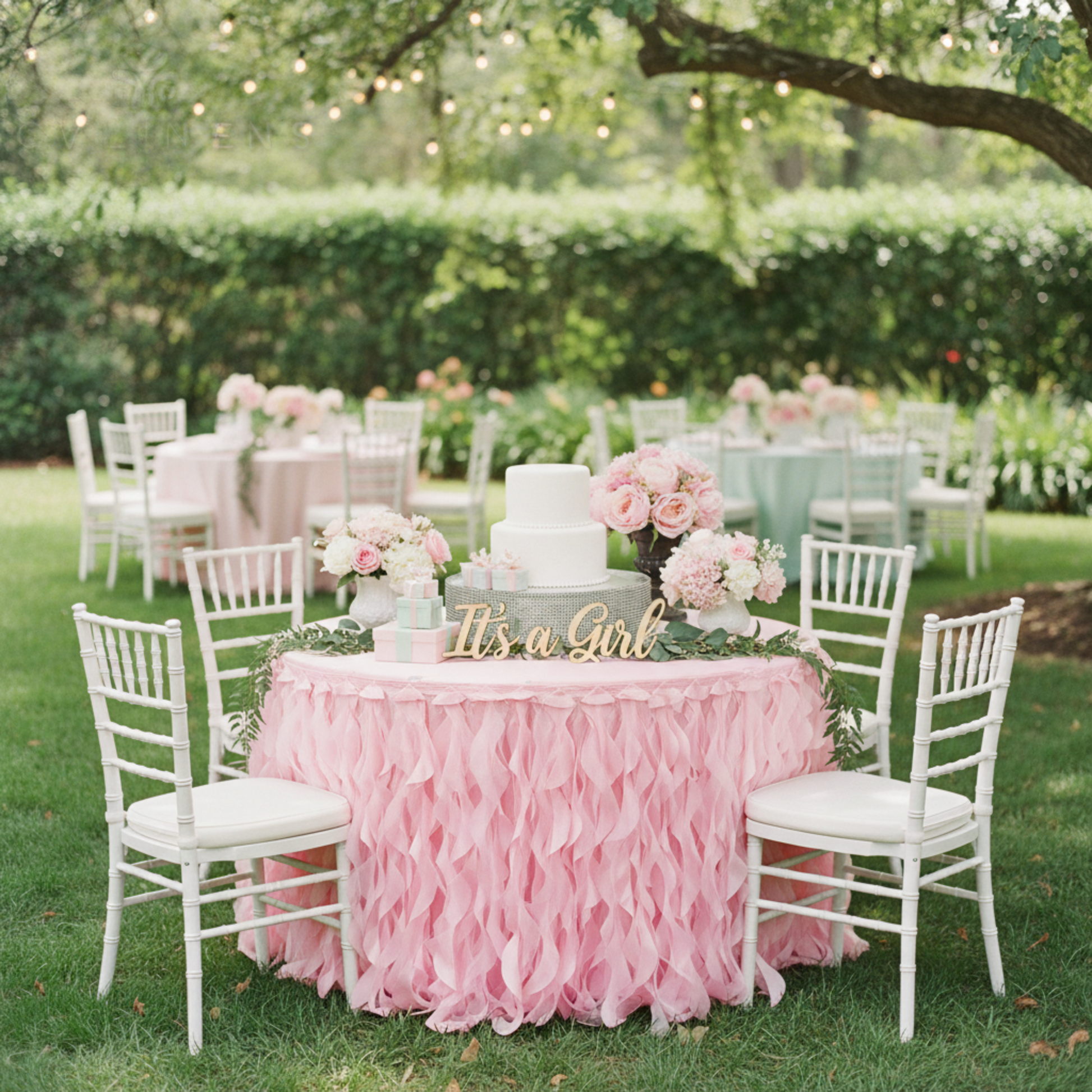 Baby Shower Pink Curly Willow 21ft Table Skirt  