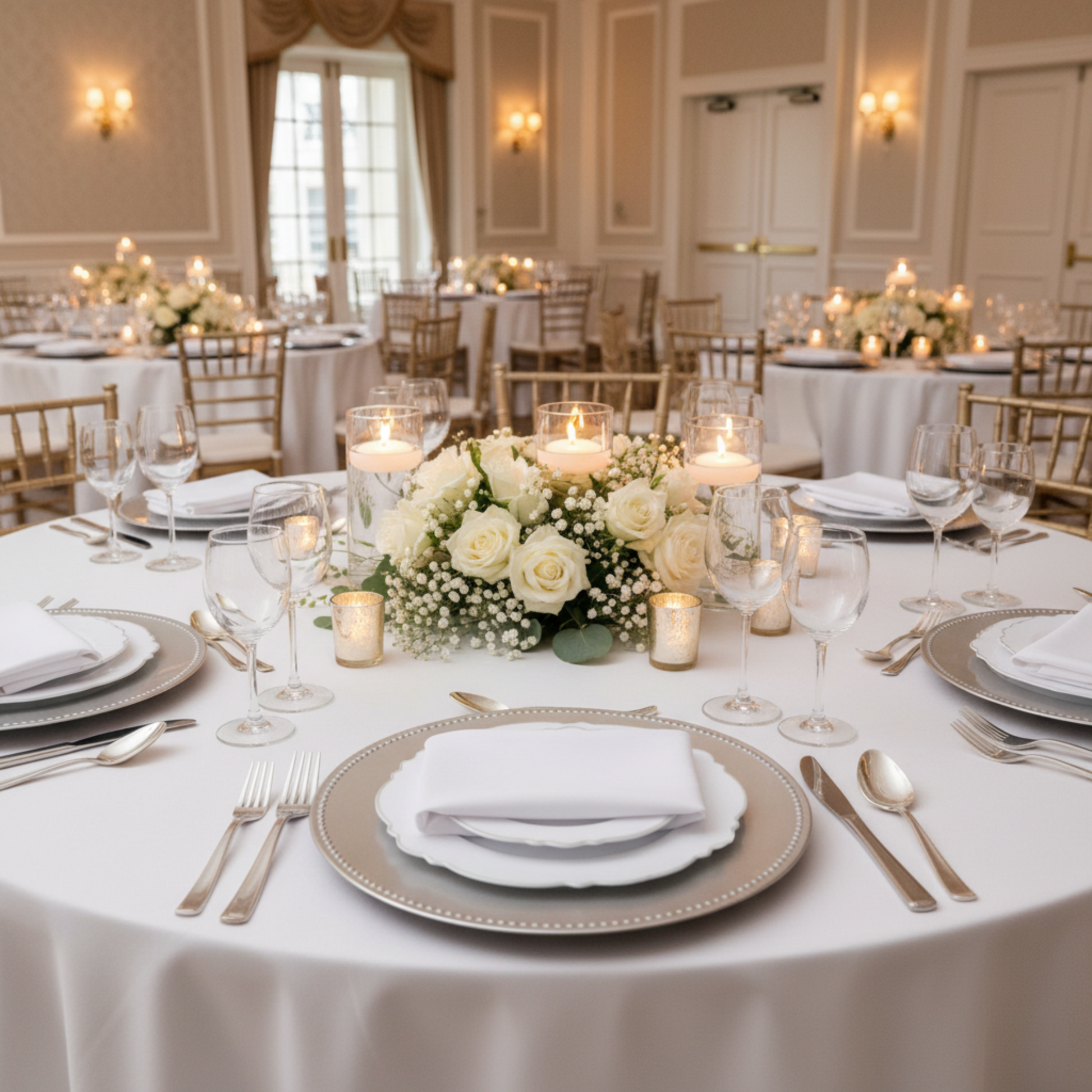 Banana Fold - Wedding Ballroom White Scuba 20x20 Napkin (5 pcs/pack) 