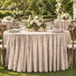 Beige velvet tablecloth at an outdoor garden reception