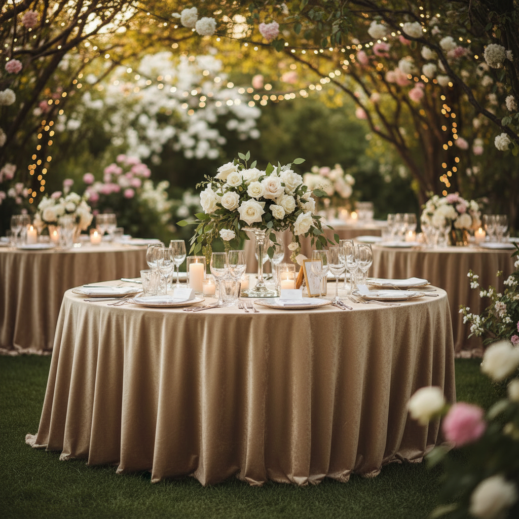 Beige Velvet Tablecloth Outdoor Wedding