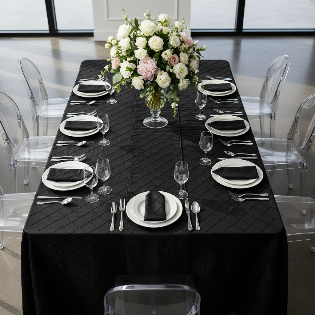 pintuck-90x156-rectangular-tablecloth-black-lifestyle