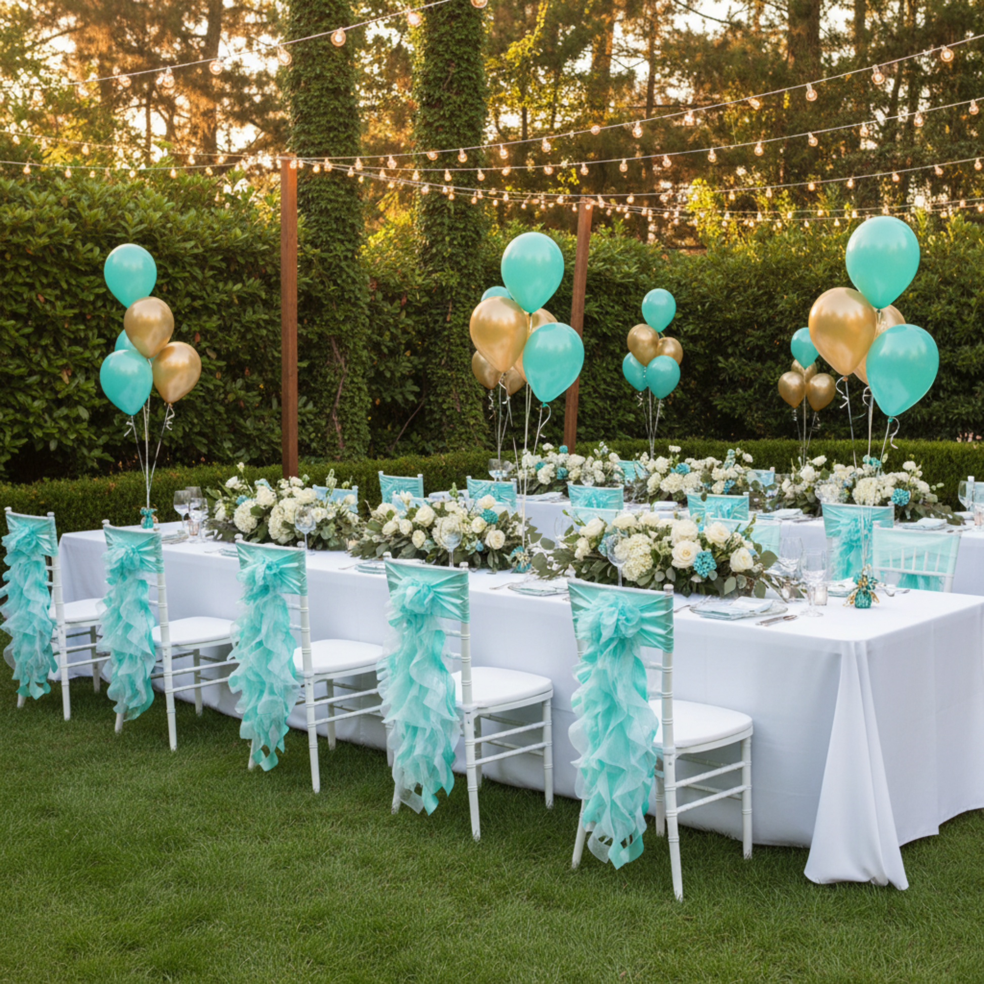 Birthday Party Outdoor - Turquoise Curly Willow Sash