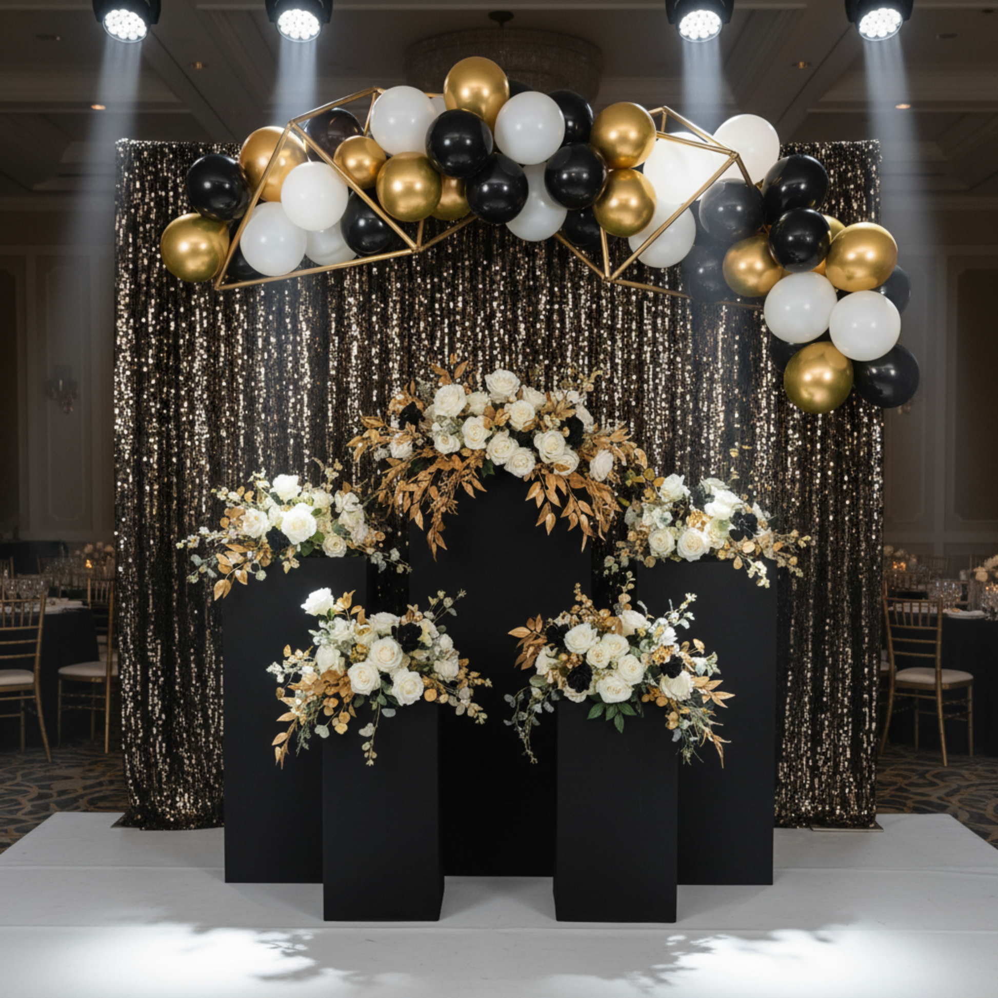 Birthday Stage - Black Gold Sequin