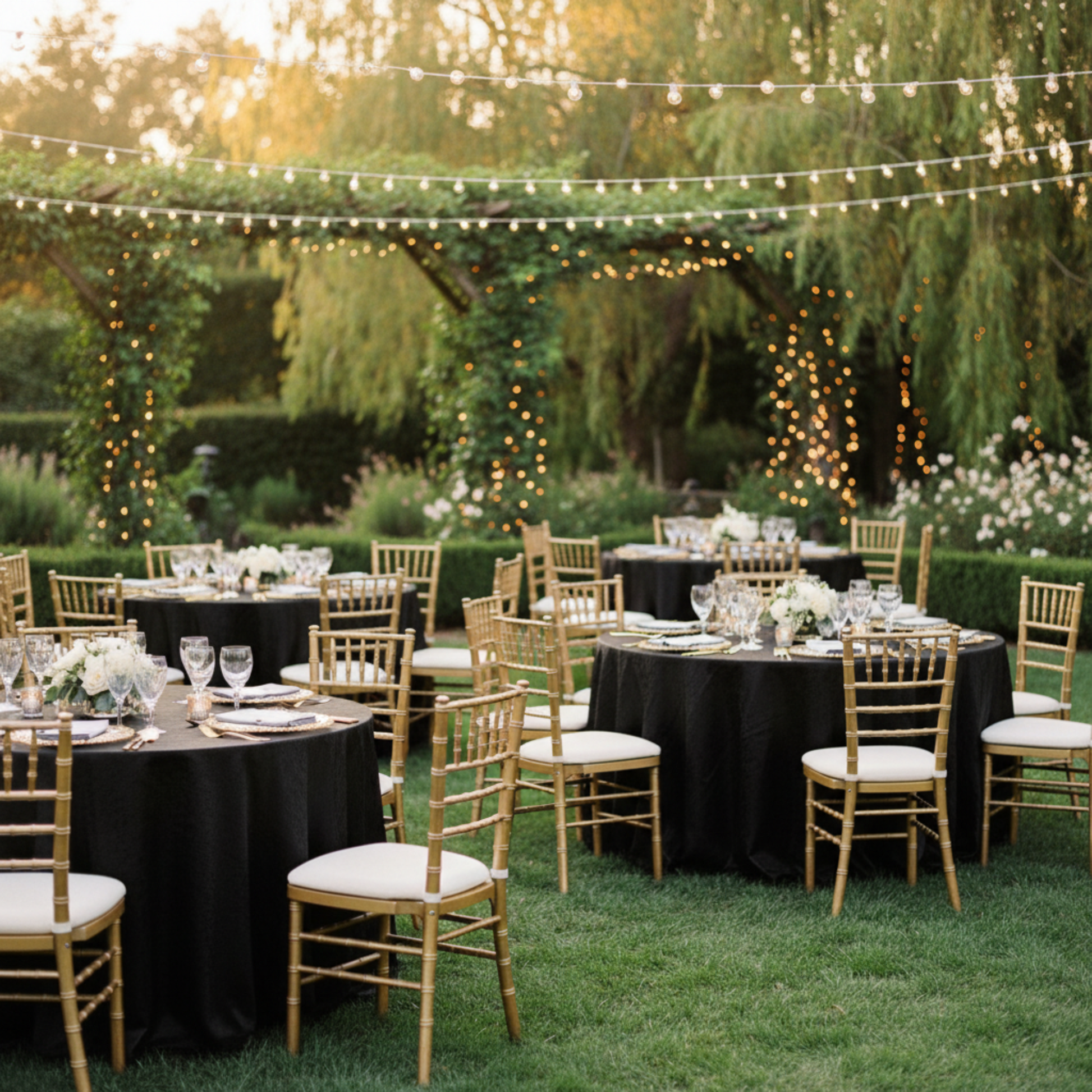Black 132 Round Crinkle Shimmer Tablecloth – Outdoor