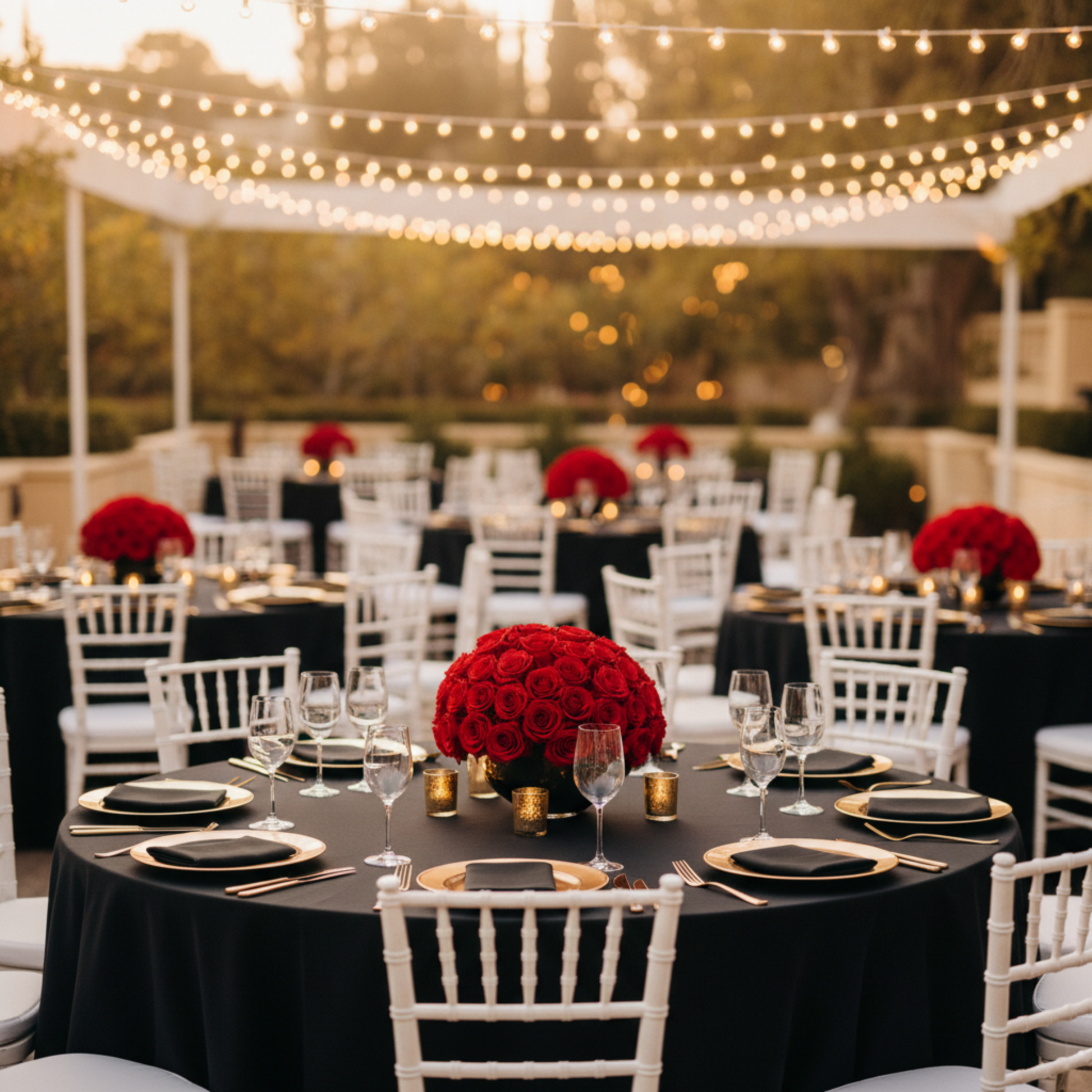 Black Premium Polyester Napkin – Outdoor Wedding Reception Lifestyle
