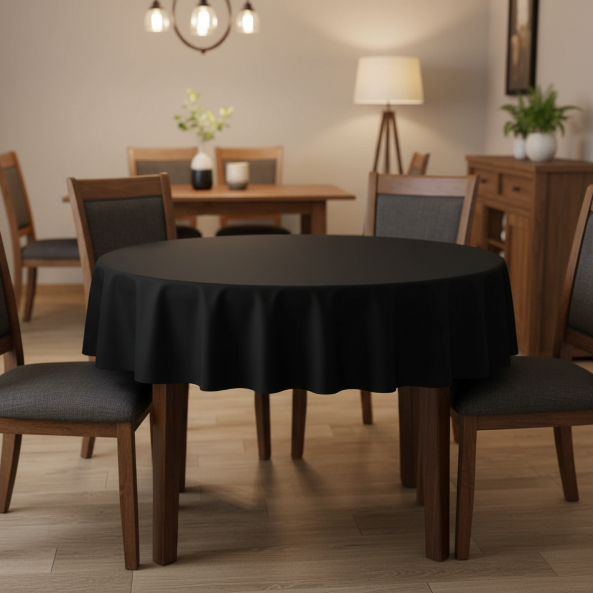 Black 90 Round Premium polyester Tablecloth Indoor 