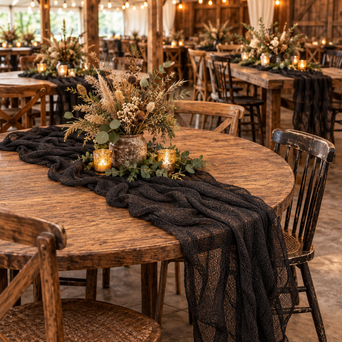 Black Cheesecloth Runner – Barn Angled