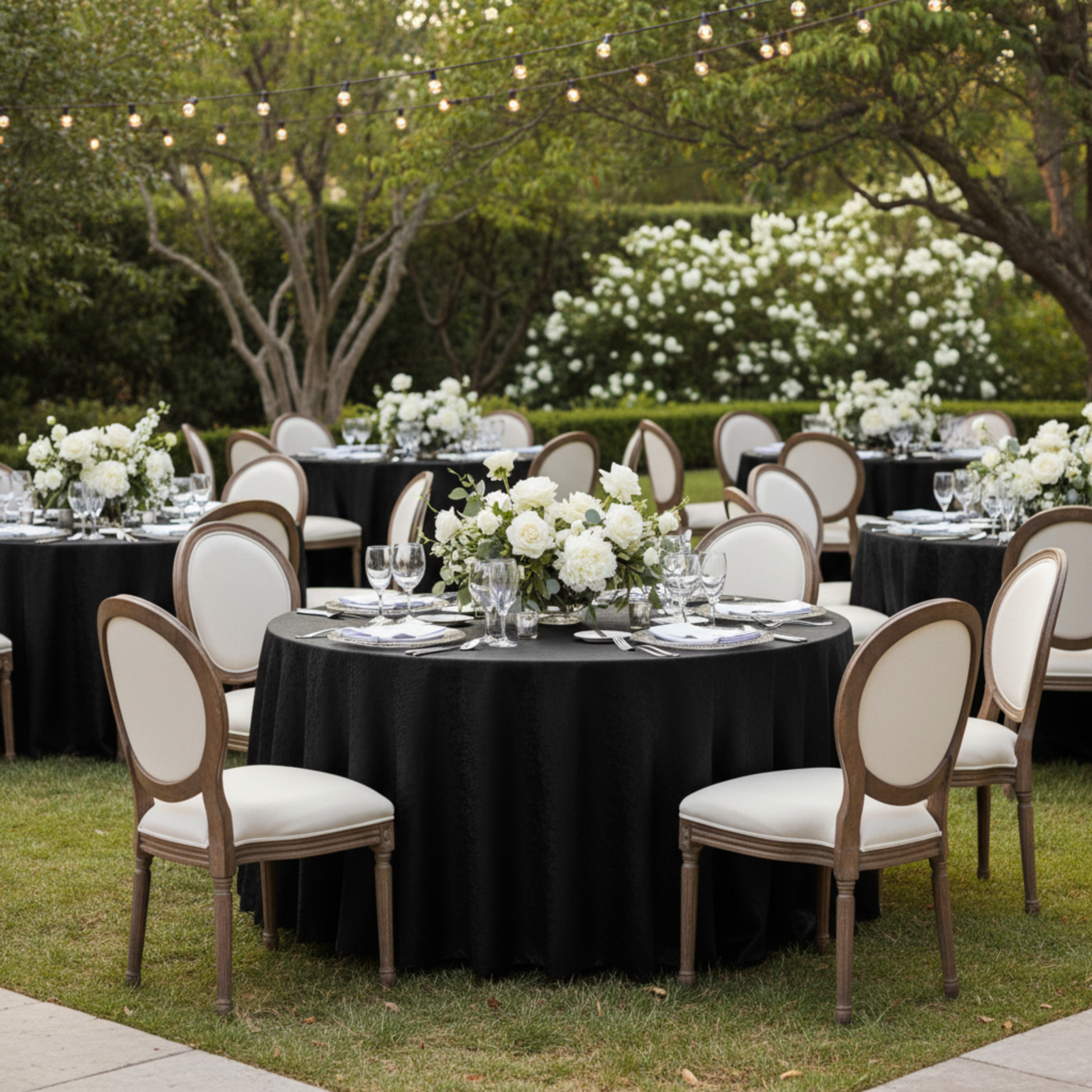 Black Crinkle Shimmer 120 Round Tablecloth – Outdoor Wedding