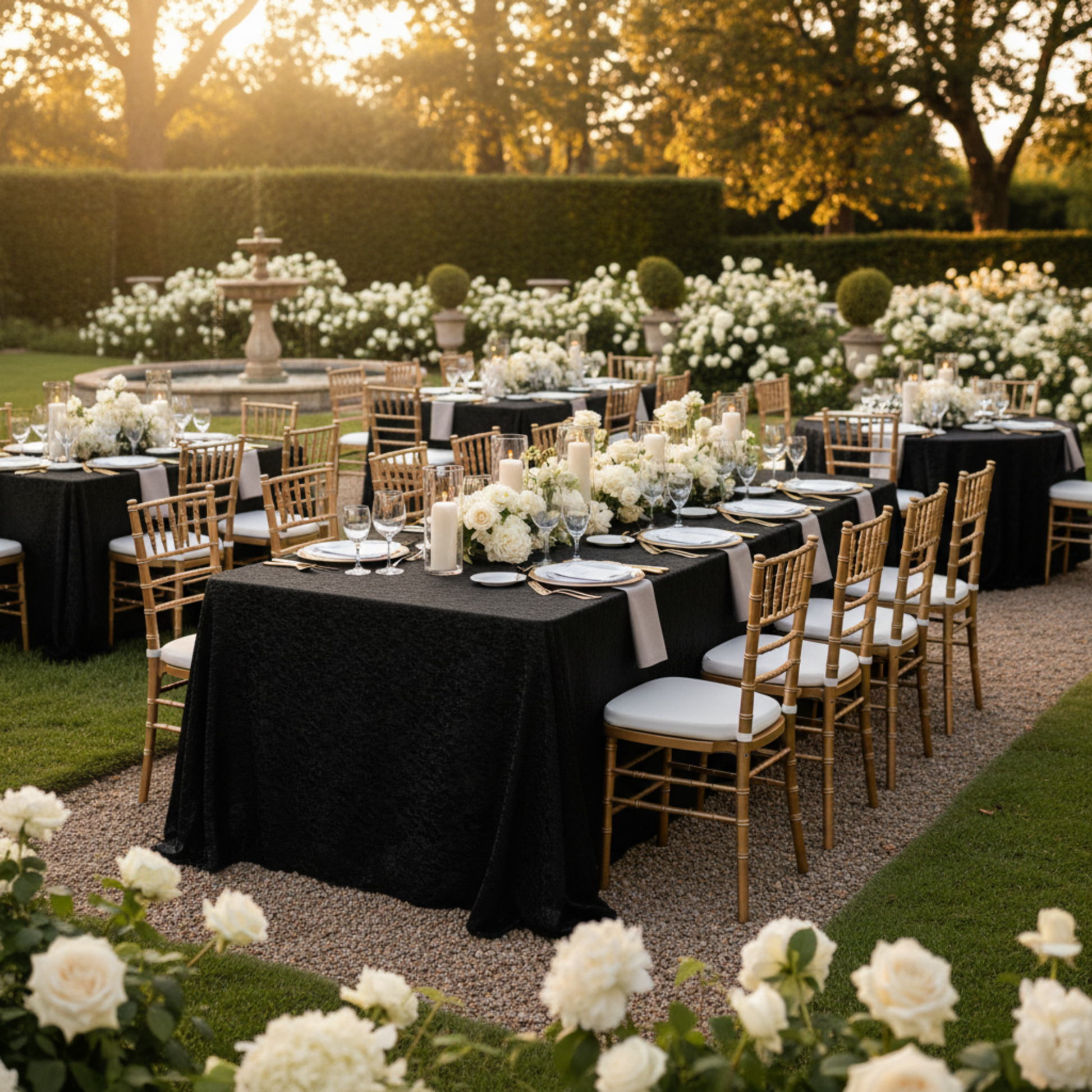 Black Crinkle Shimmer – Outdoor Wedding Reception