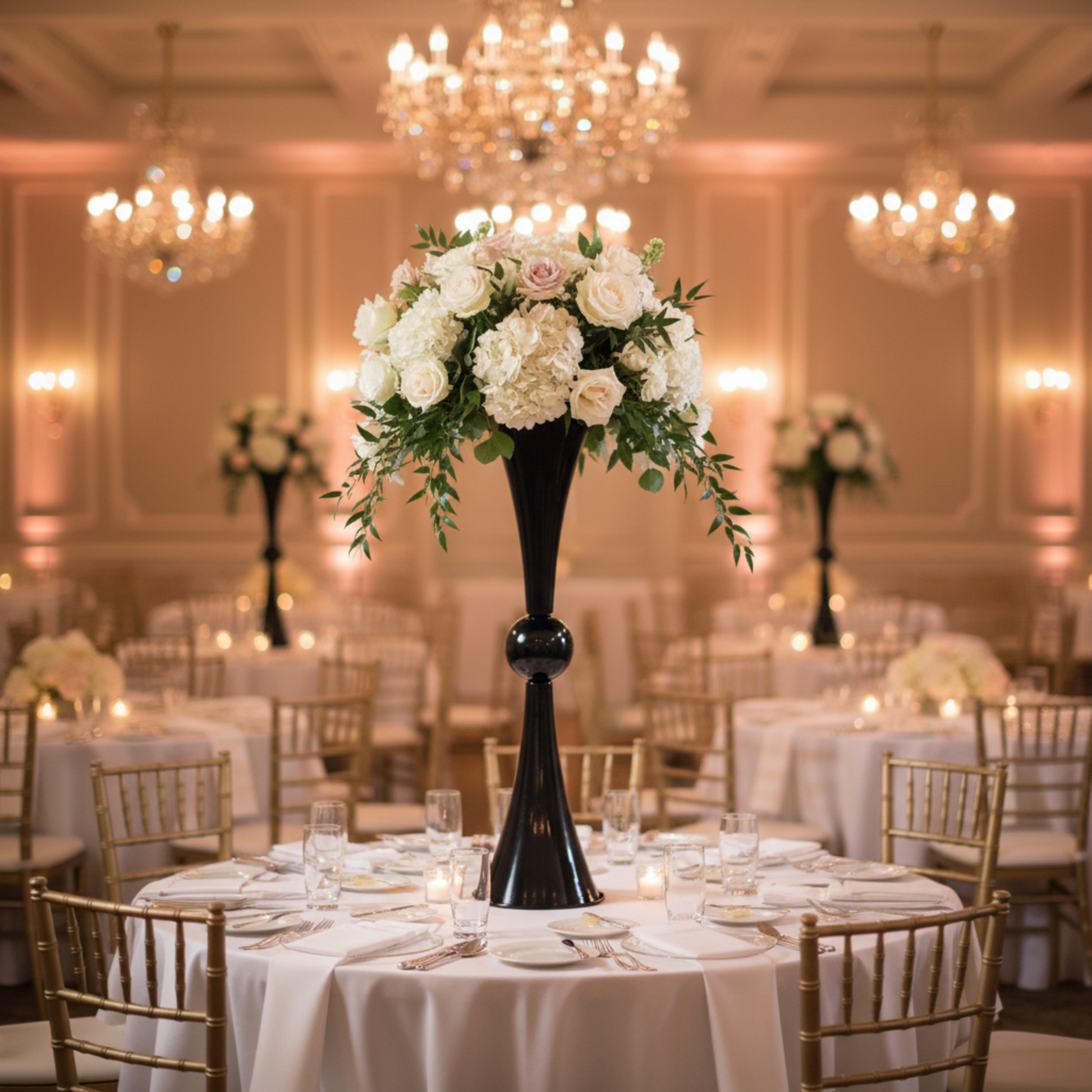 Black Metallic Reversible Riser Flower Centerpiece Vase Indoor Wedding