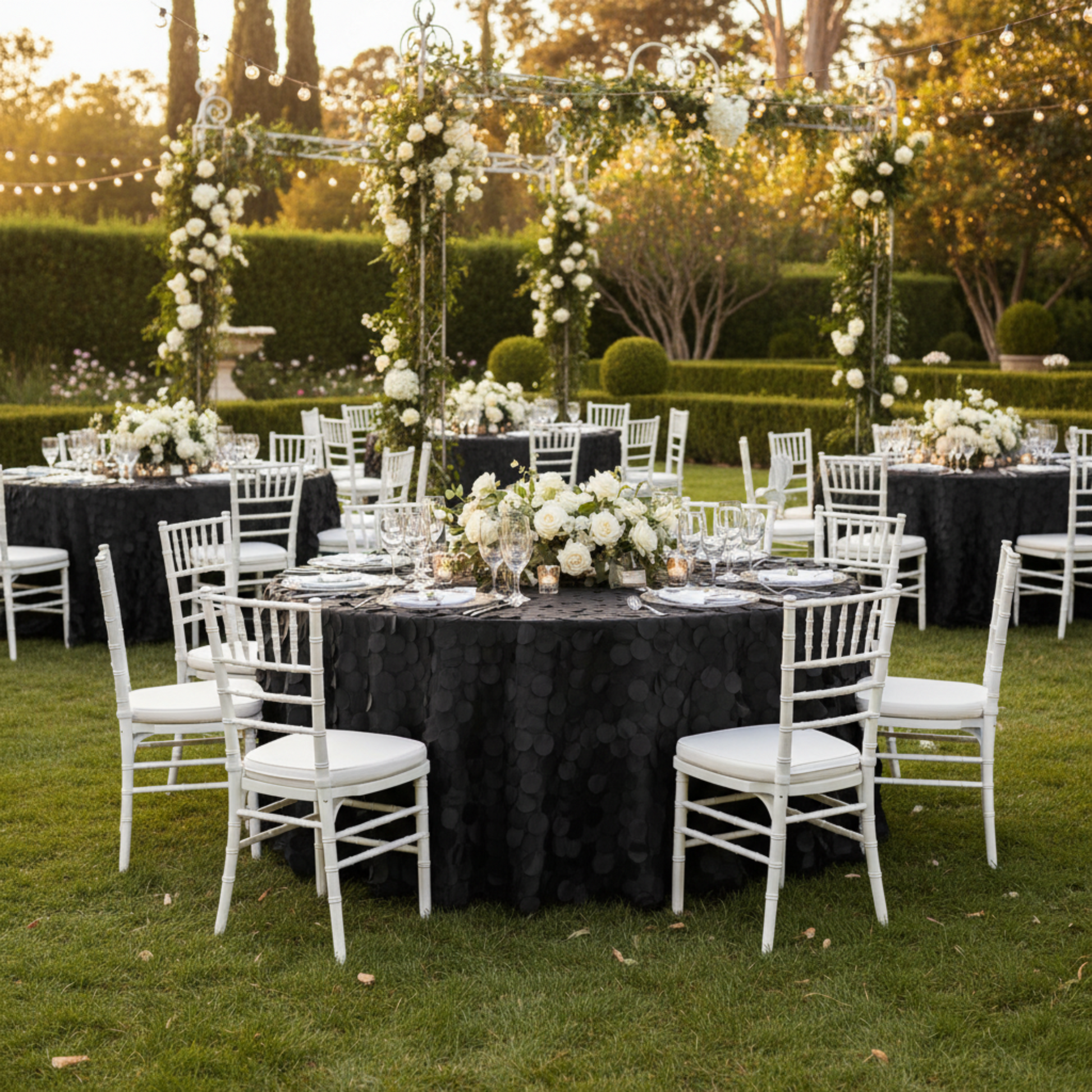 Black Petal Circle Taffeta 120 Round Tablecloth– Outdoor Wedding Reception
