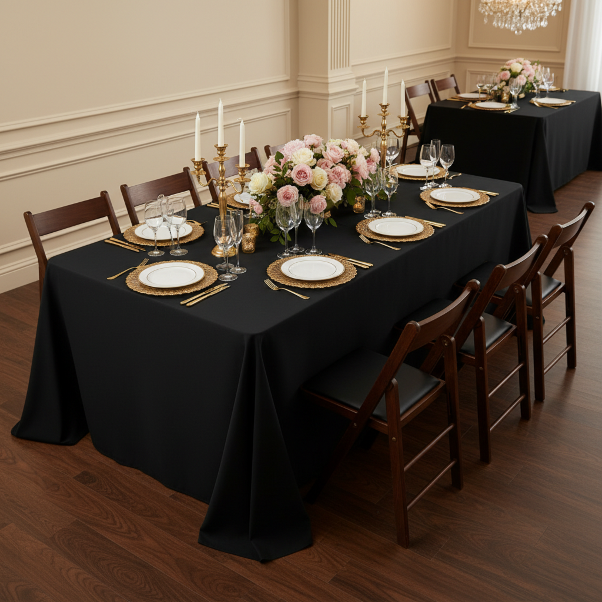 Black Polyester Tablecloth - Bird's Eye View