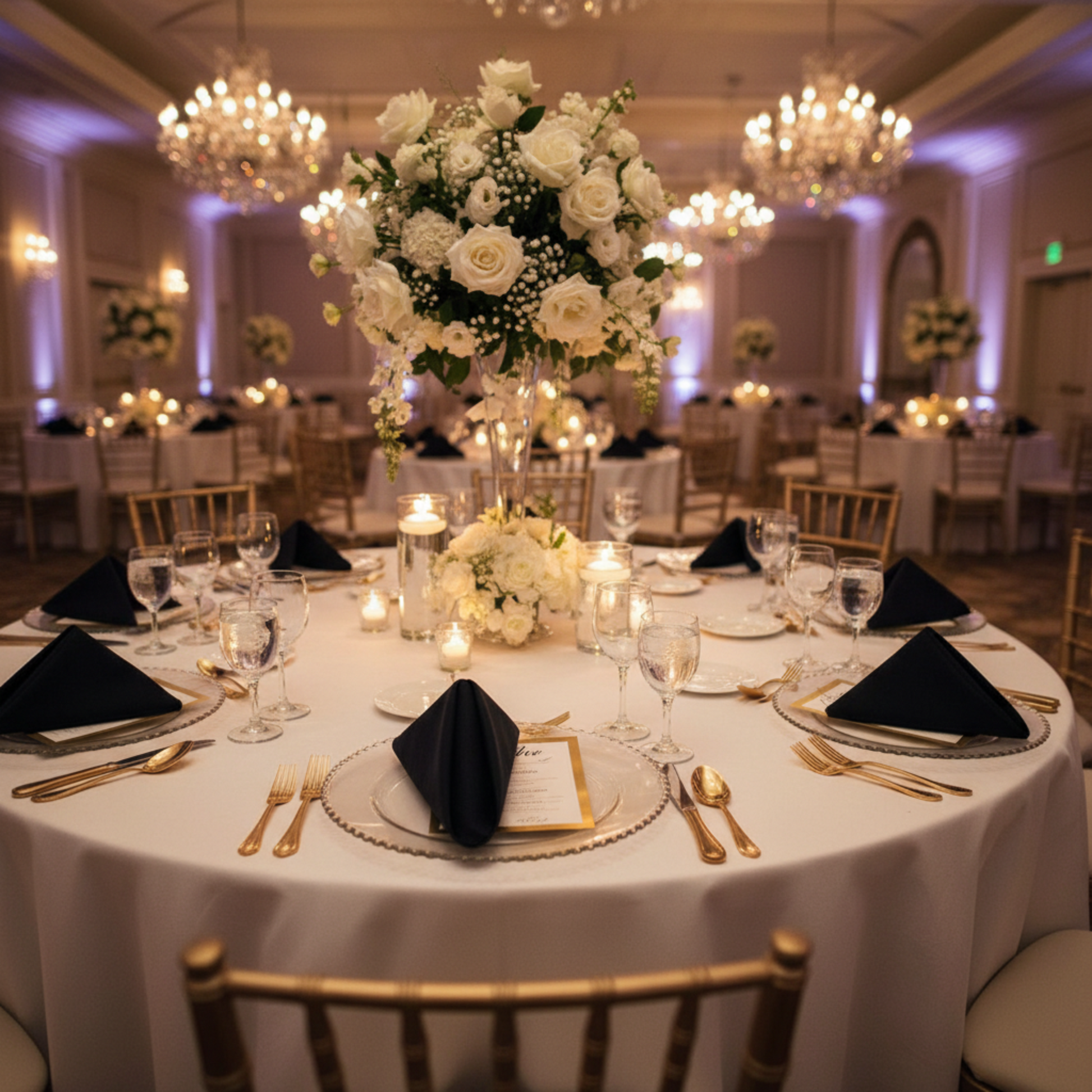 Black Premium 17x17 Polyester Napkin – Indoor Ballroom Reception
