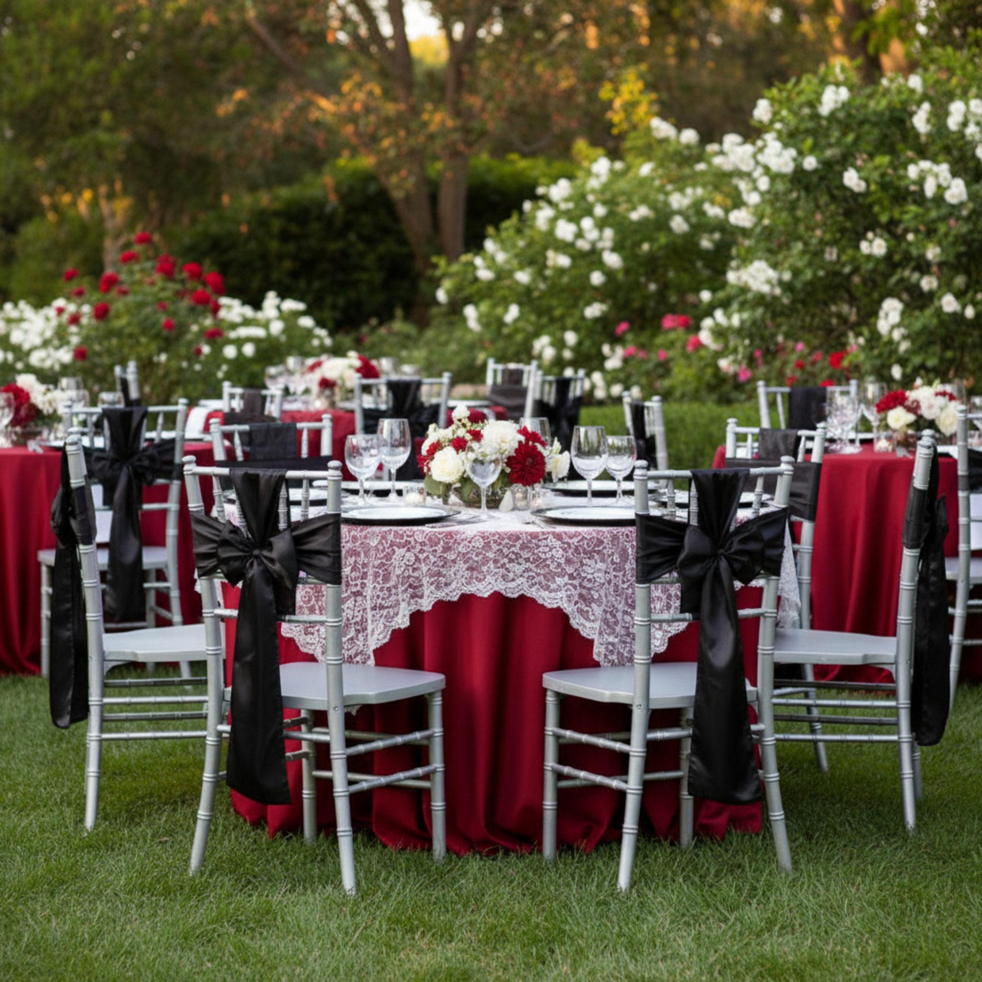 Black Satin Chair Sash – Outdoor Wedding