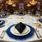 Satin Napkin 20"x20" - Black with Chiavari Chairs and Reef Charger Plates.