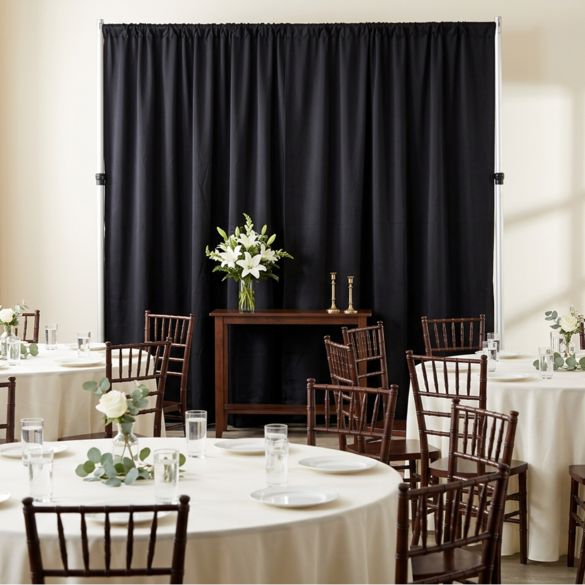 Black scuba backdrop at a tasteful memorial reception