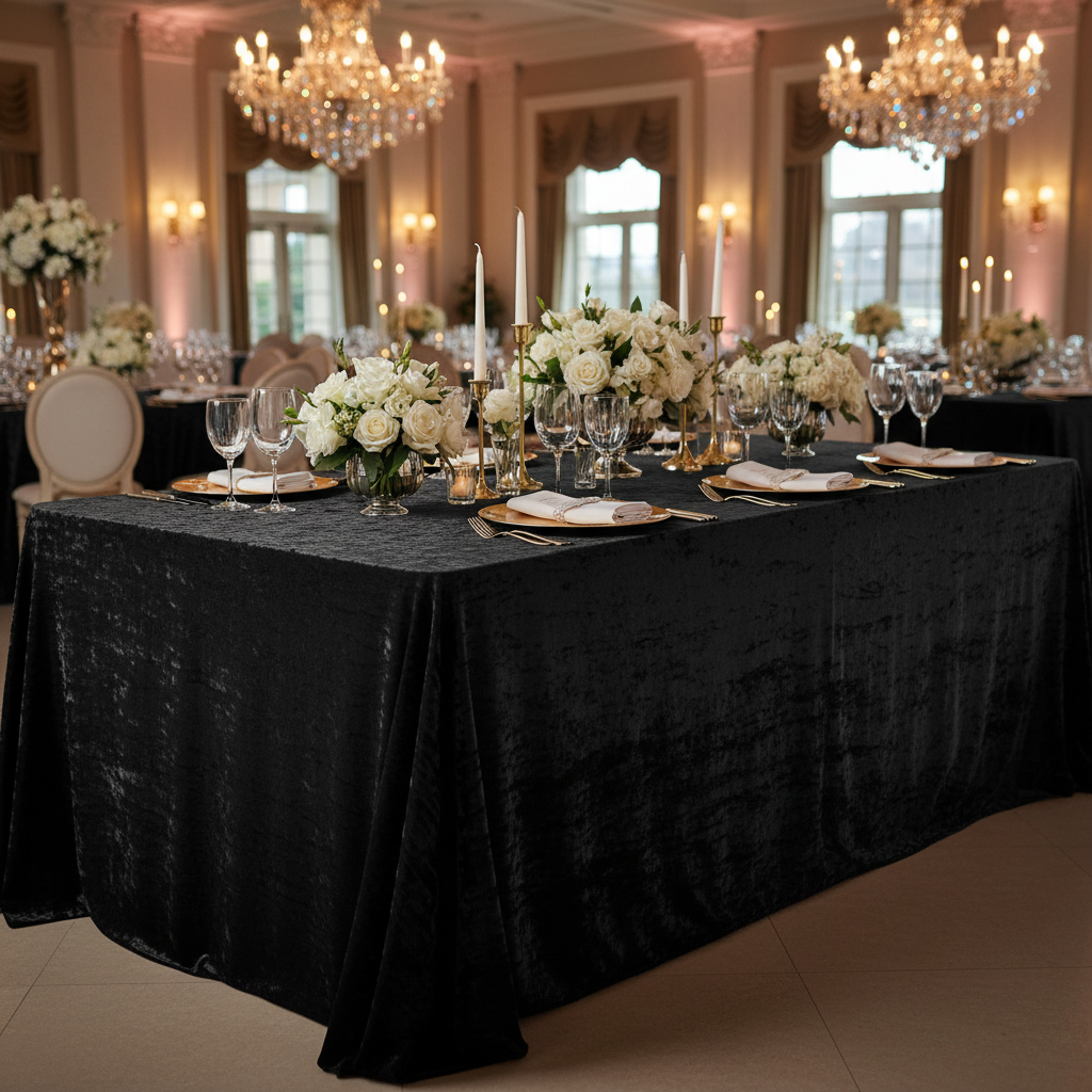 Black Velvet Rectangular Tablecloth Realistic Mockup