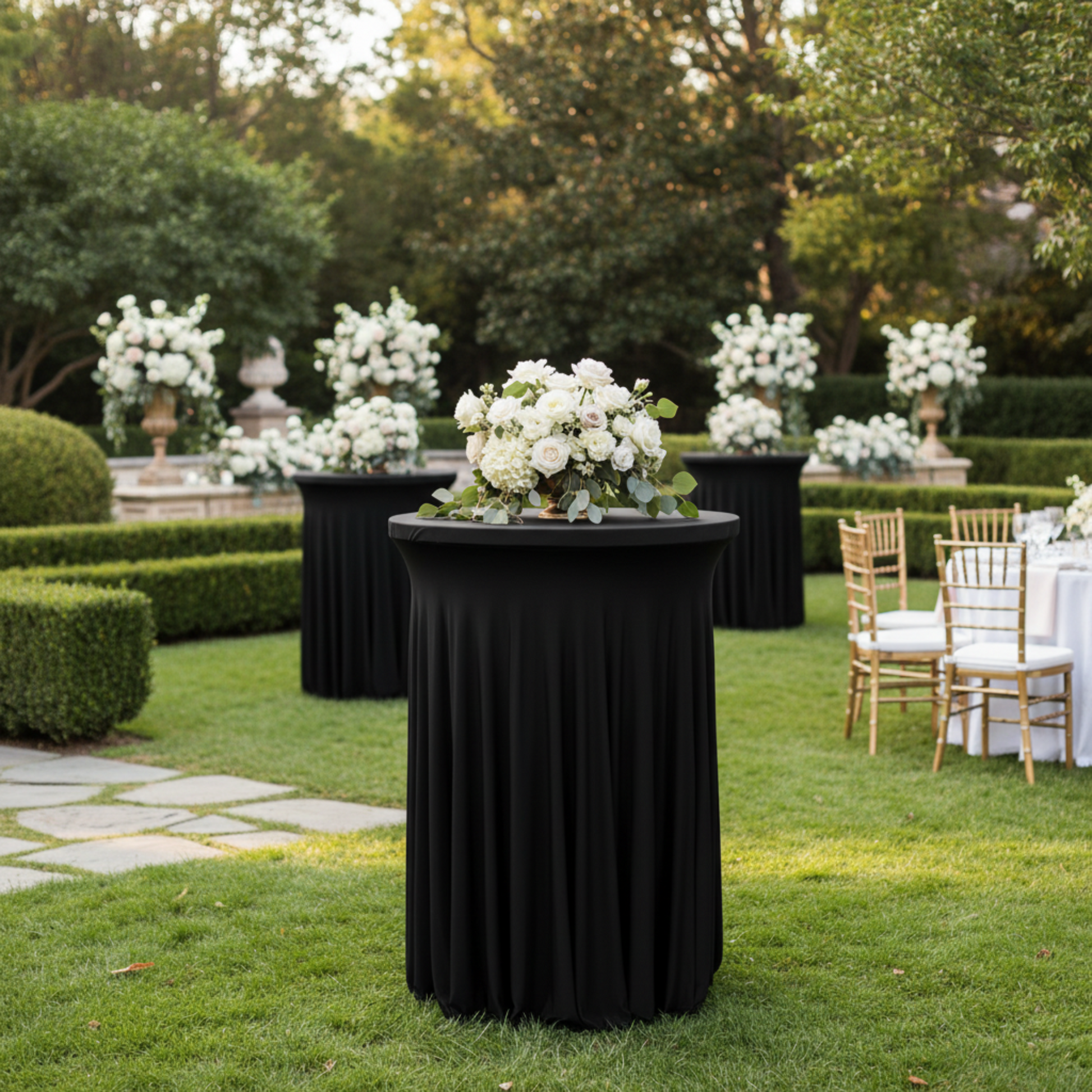 Black Wavy Spandex Cocktail Table Cover – Outdoor