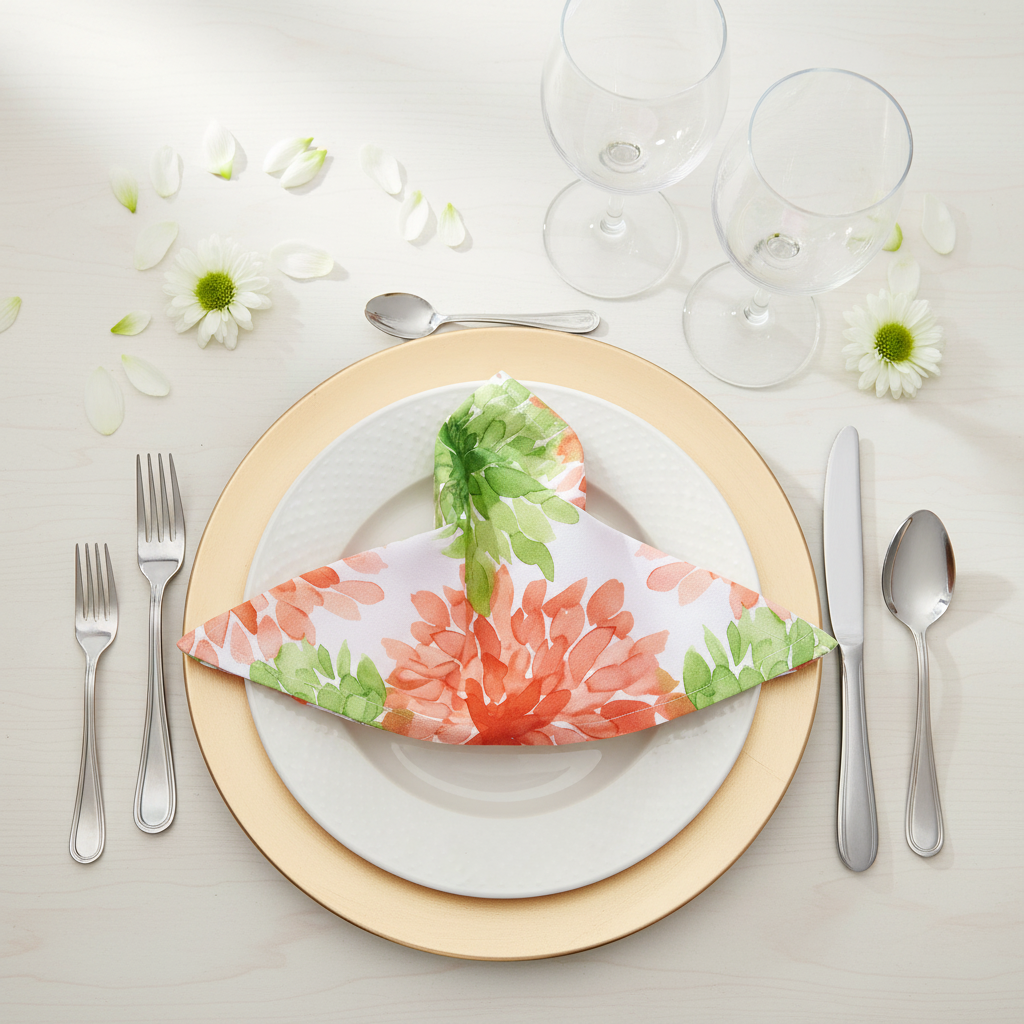 Blooming Mums Napkin - Bird's Eye View Table Setting