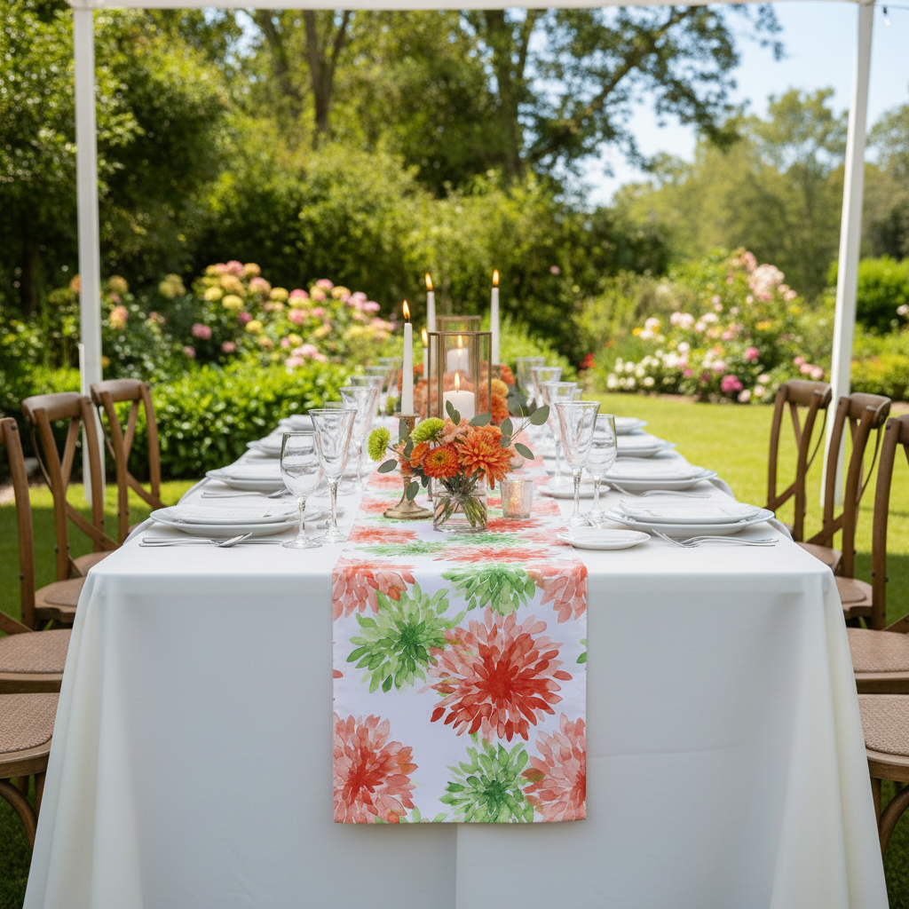 Blooming Mums Table Runner - Bright Outdoor Event Mockup