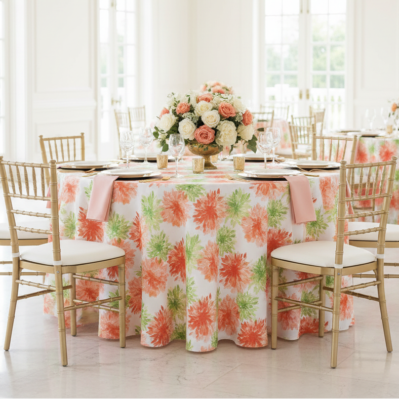 Blooming Mums Tablecloth - Indoor Ballroom Setting