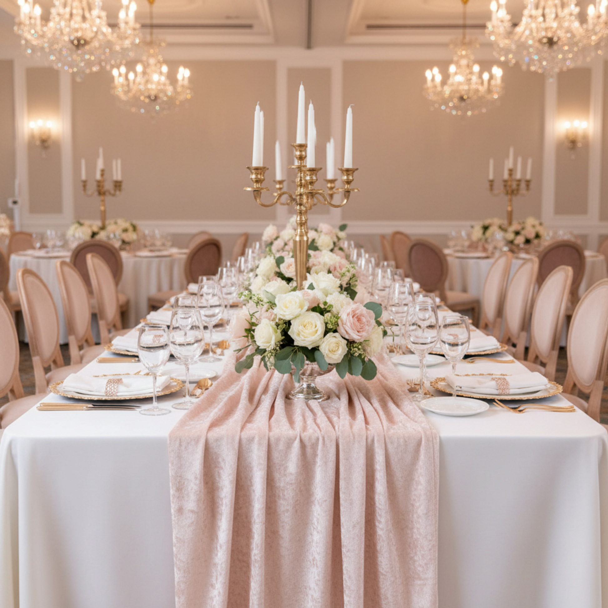 Blush Rose Gold Velvet Table Runner - Indoor Wedding