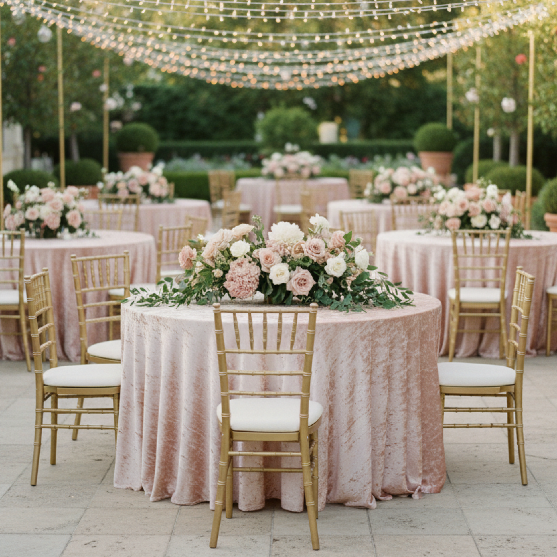 Blush Rose Gold Velvet Tablecloth - Outdoor Birthday