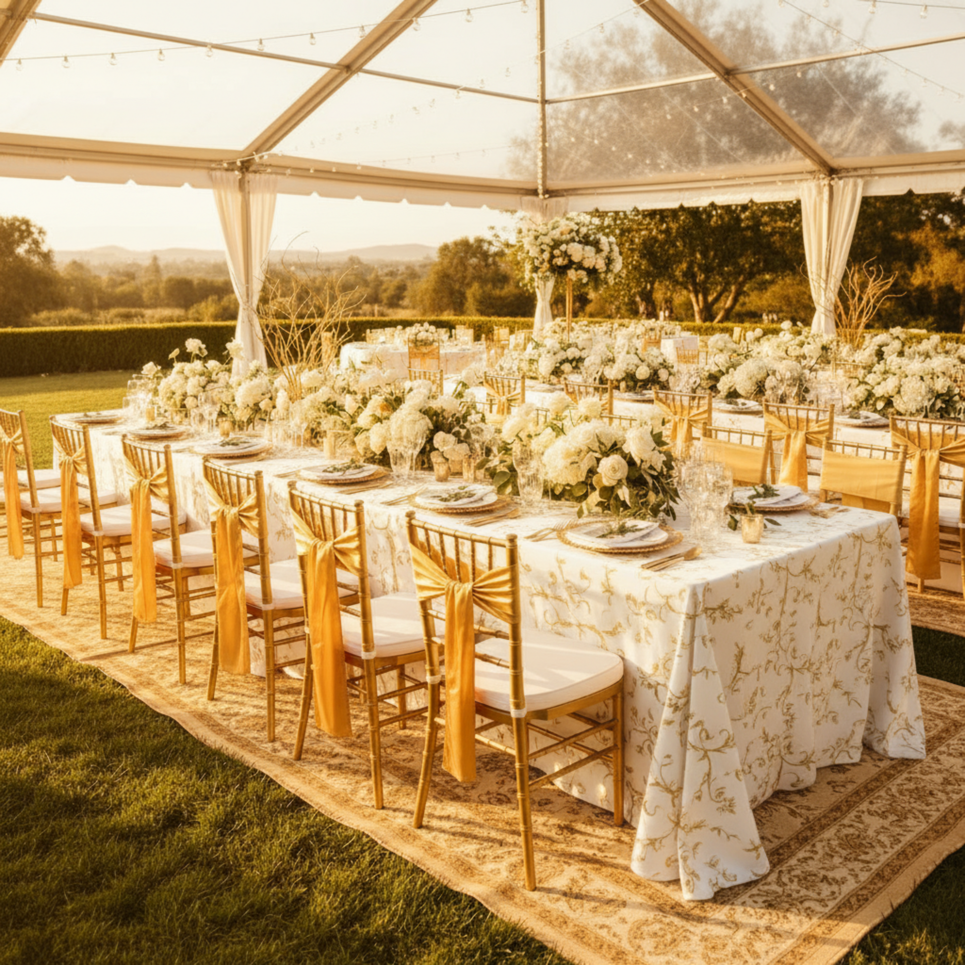 Bright Gold  Standard Satin Chair Sash – Outdoor Banquet Reception