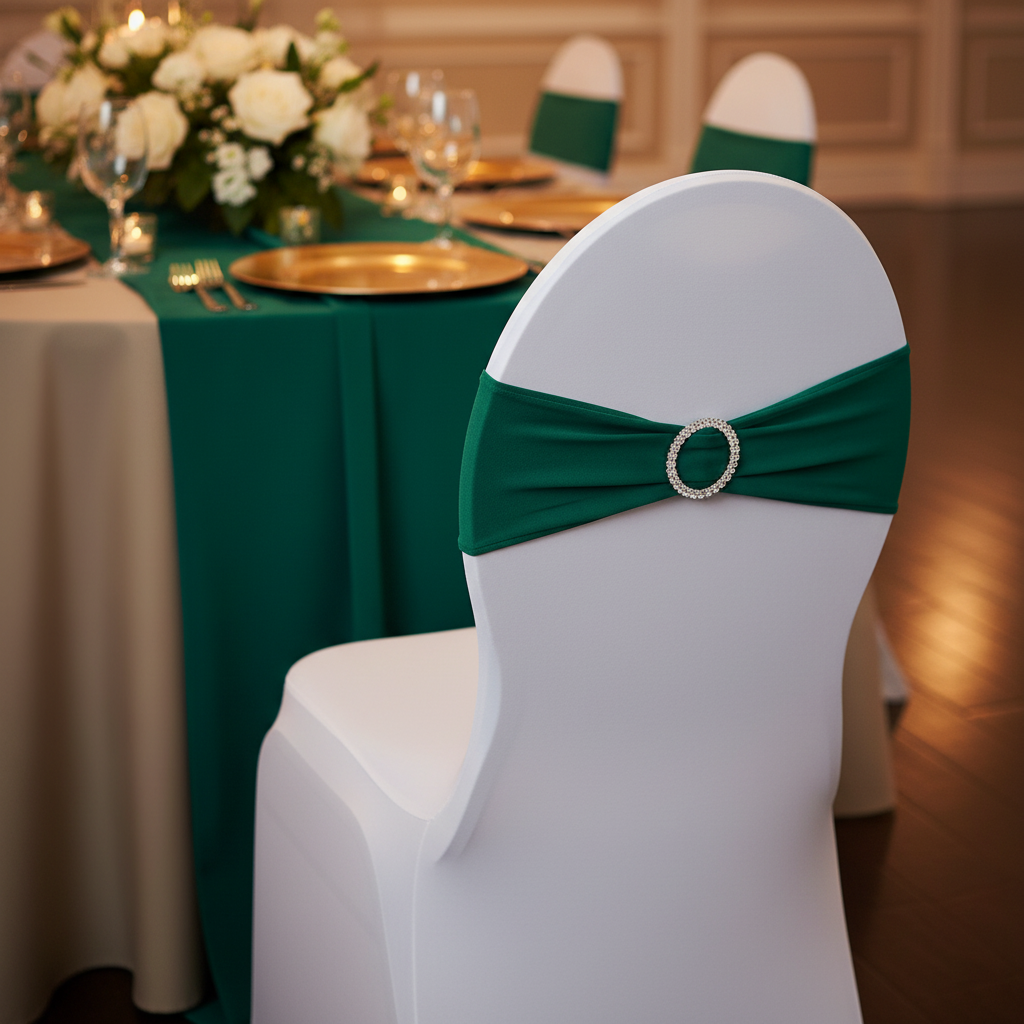 Buckle Spandex Stretch Chair Band - Emerald Green.
