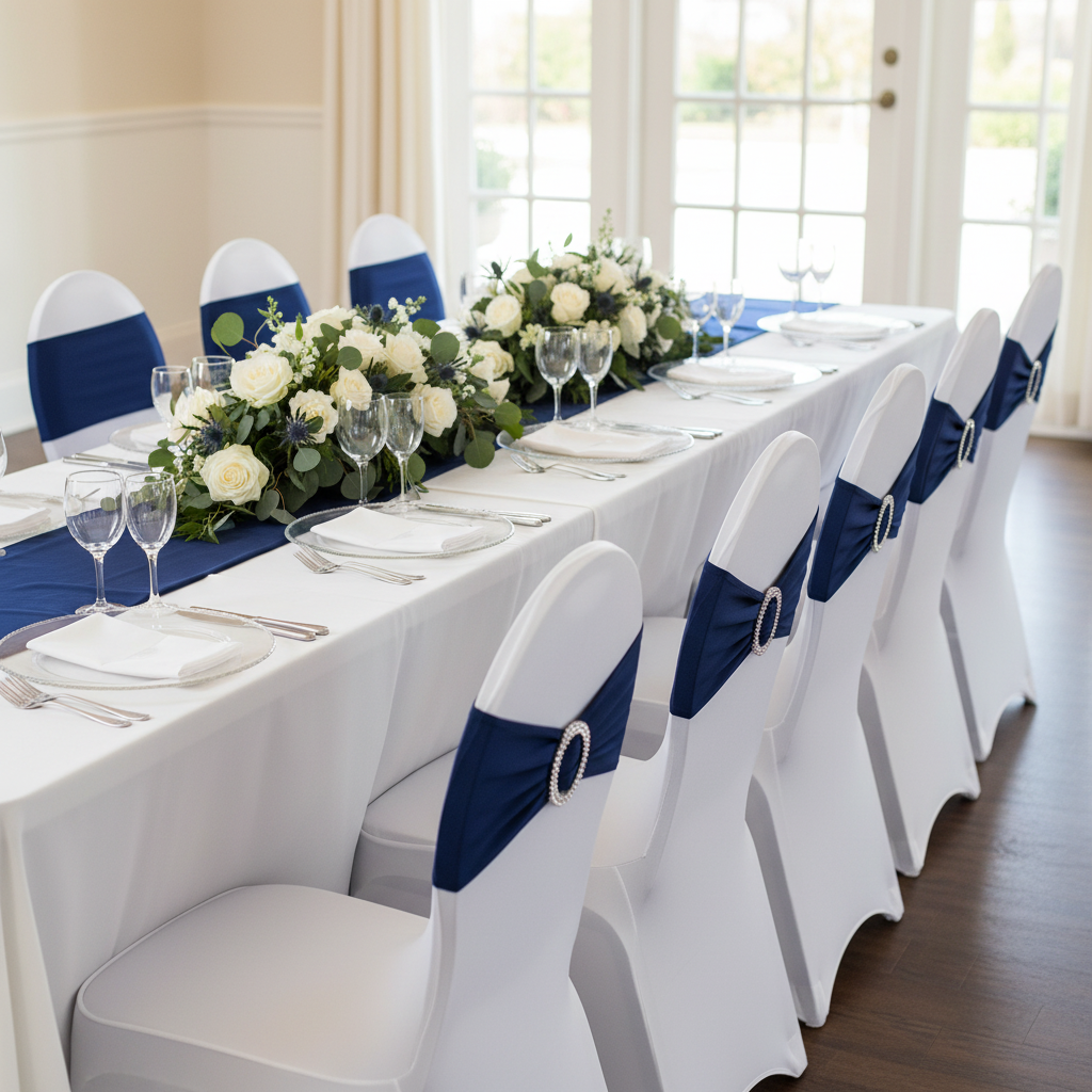 Buckle Spandex Stretch Chair Band - Navy Blue.