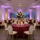 Burgundy Sequin Tablecloth Event Hall with Chairs and Centerpiece