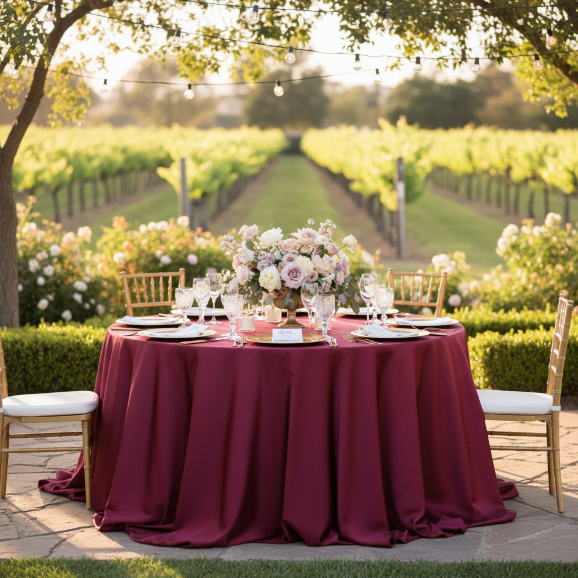 Burgundy Lamour Satin 120 Round Tablecloth Wedding Reception