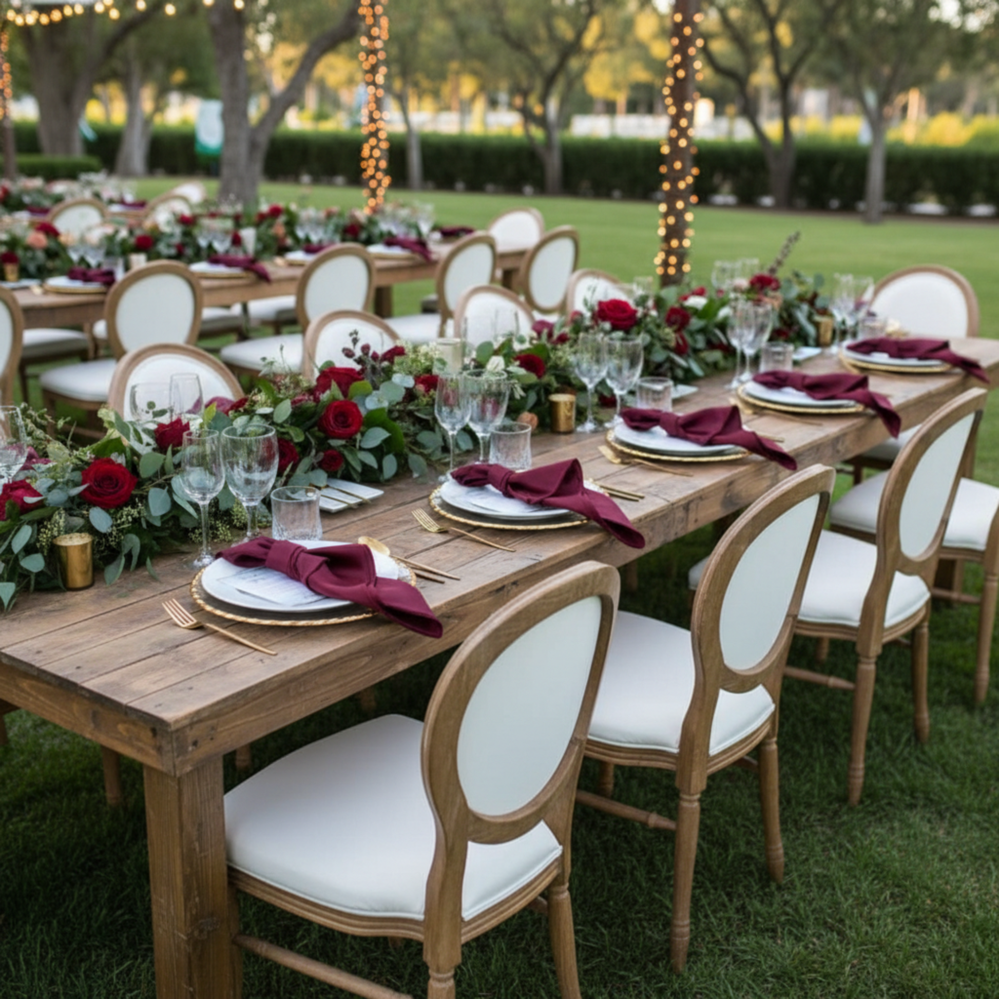 Burgundy Lamour Satin Napkin – Outdoor Wedding Reception