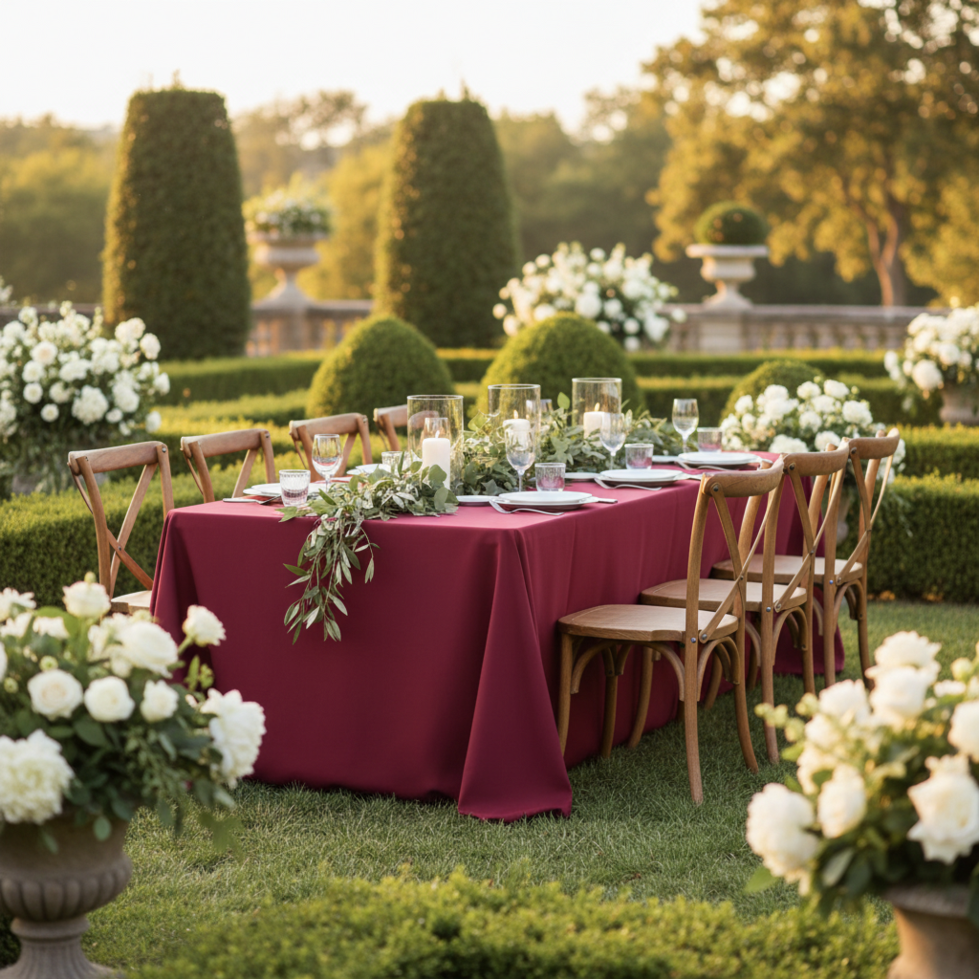 Burgundy Premium Polyester 90x156 Tablecloth – Outdoor Wedding Reception 