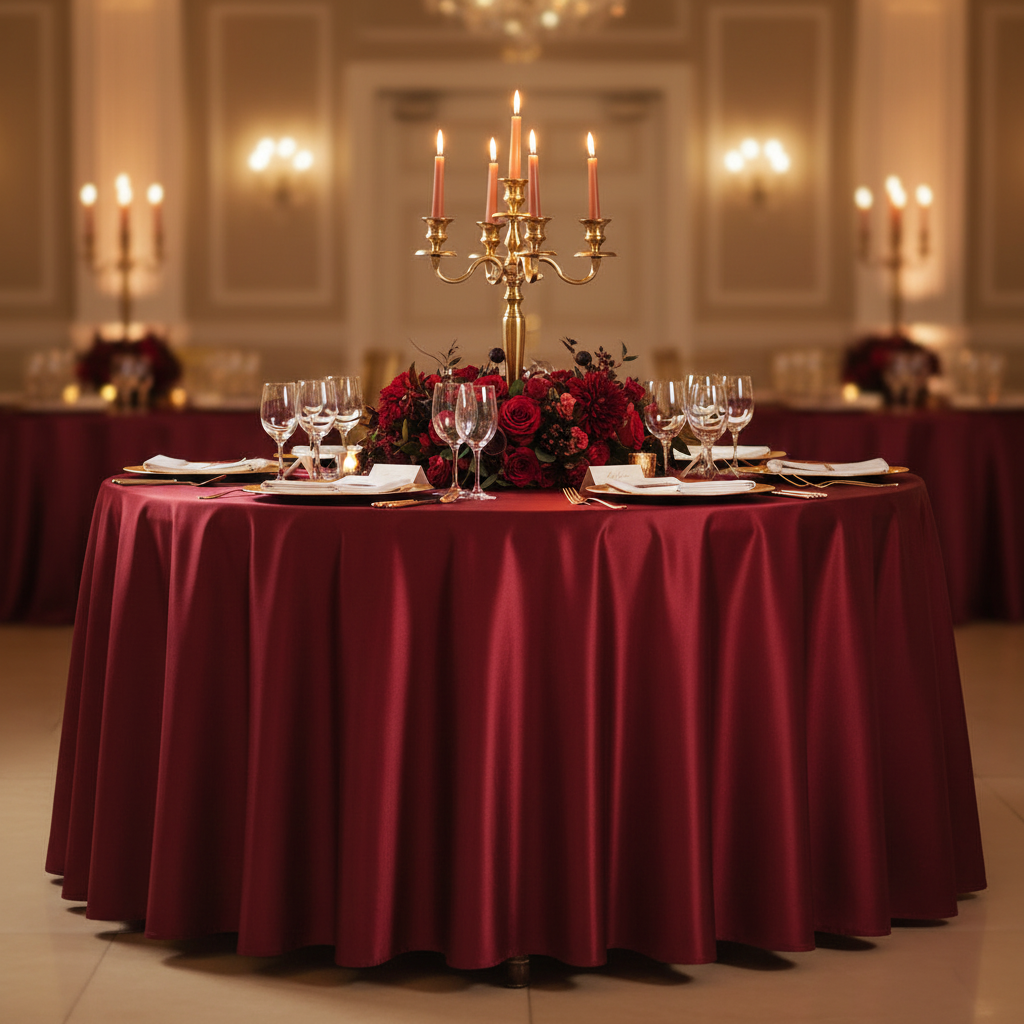 Burgundy Satin 120" Round Tablecloth - Fall Wedding/Holiday Gala
