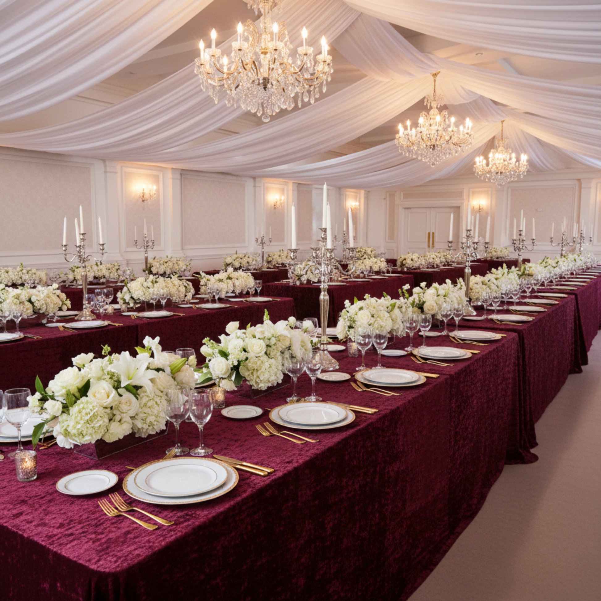 Burgundy Velvet 8ft Rectangular Tablecloth Indoor 