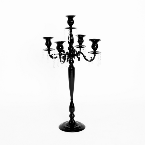 39.8''Matte Black Candle Holder With Acrylic Shades Tall 5 Arm Candelabra Bla - View #9