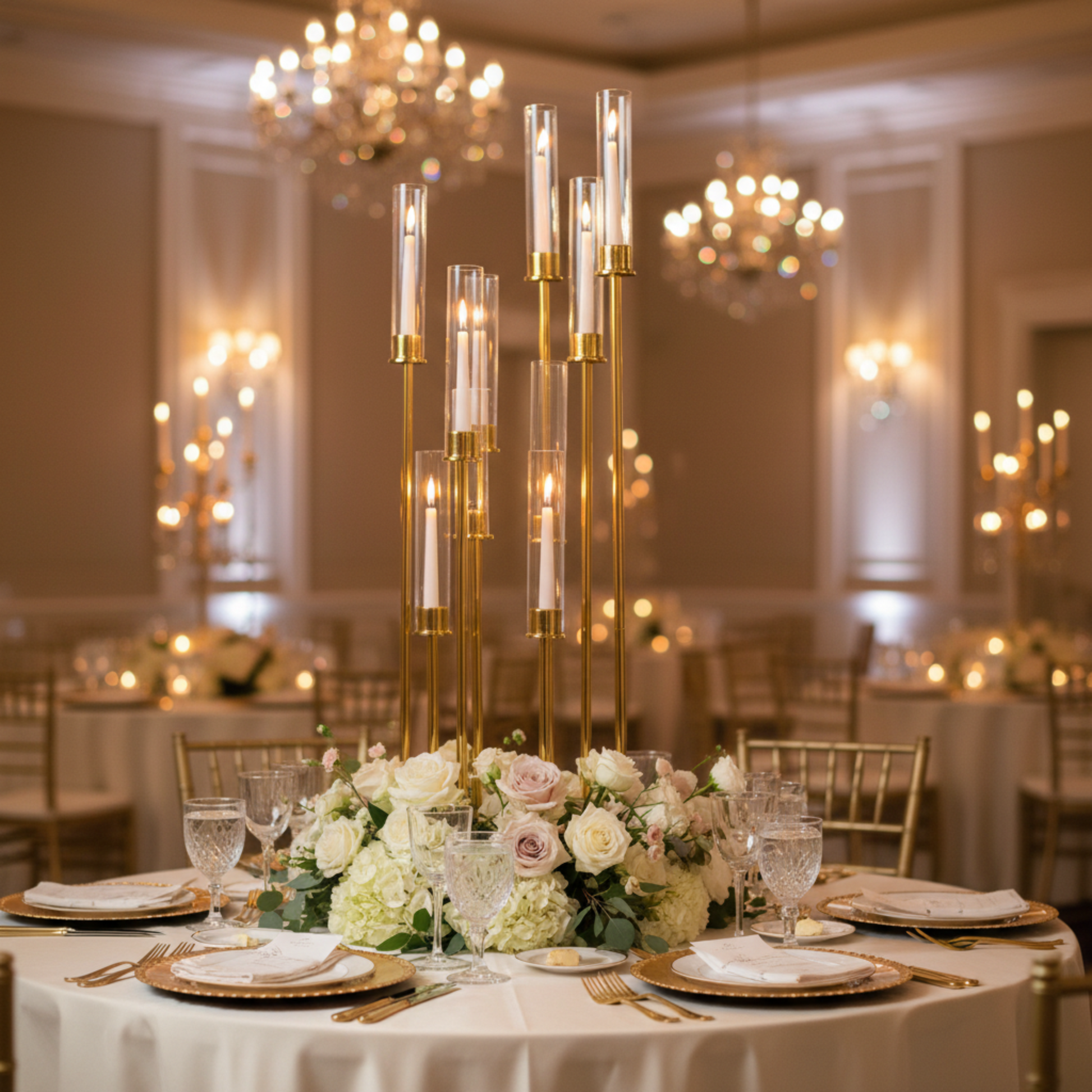 48" Tall 10 Arm Candle Holder Candelabra Centerpiece - Gold