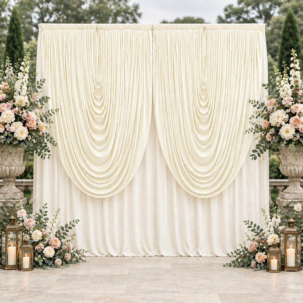 Cascade Swag Drape Panel 6.5ft x 5ft Ivory outdoor garden wedding