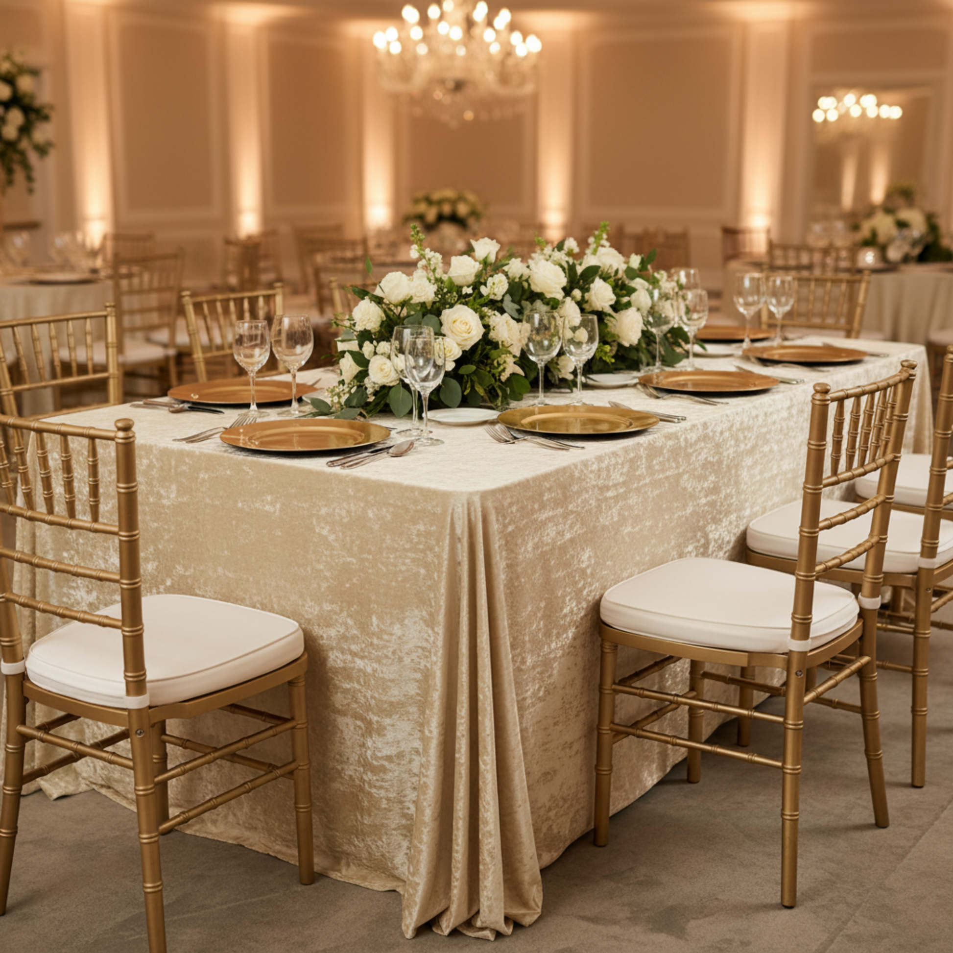 Champagne 90x132 velvet rectangular tablecloth indoor