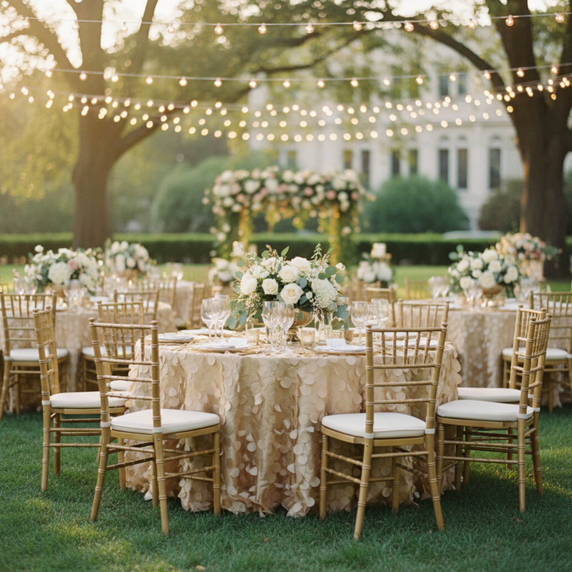 Champagne Petal Circle Taffeta 120 Round Tablecloth Outdoor Wedding Reception