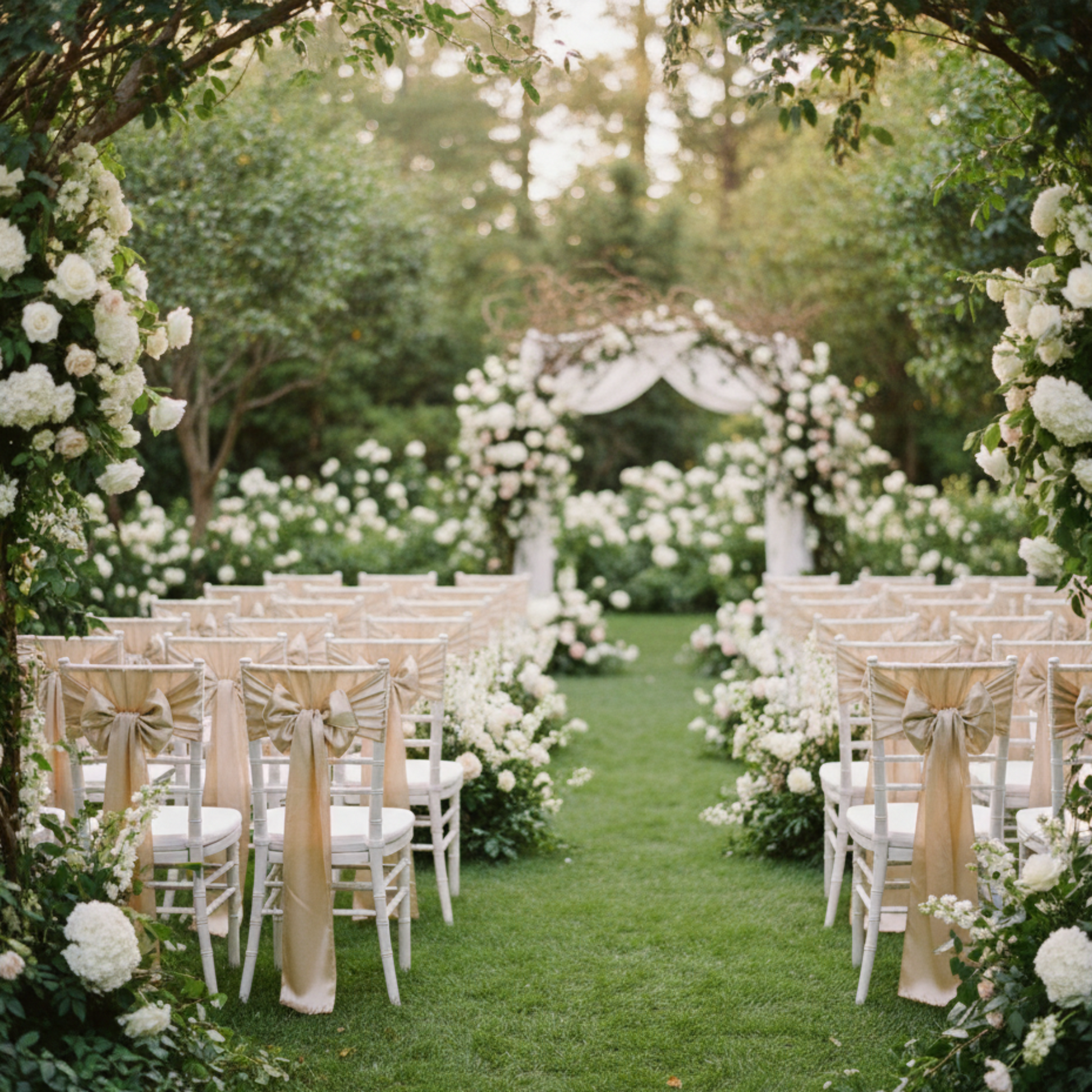 Champagne Satin Chair Sash – Outdoor Wedding