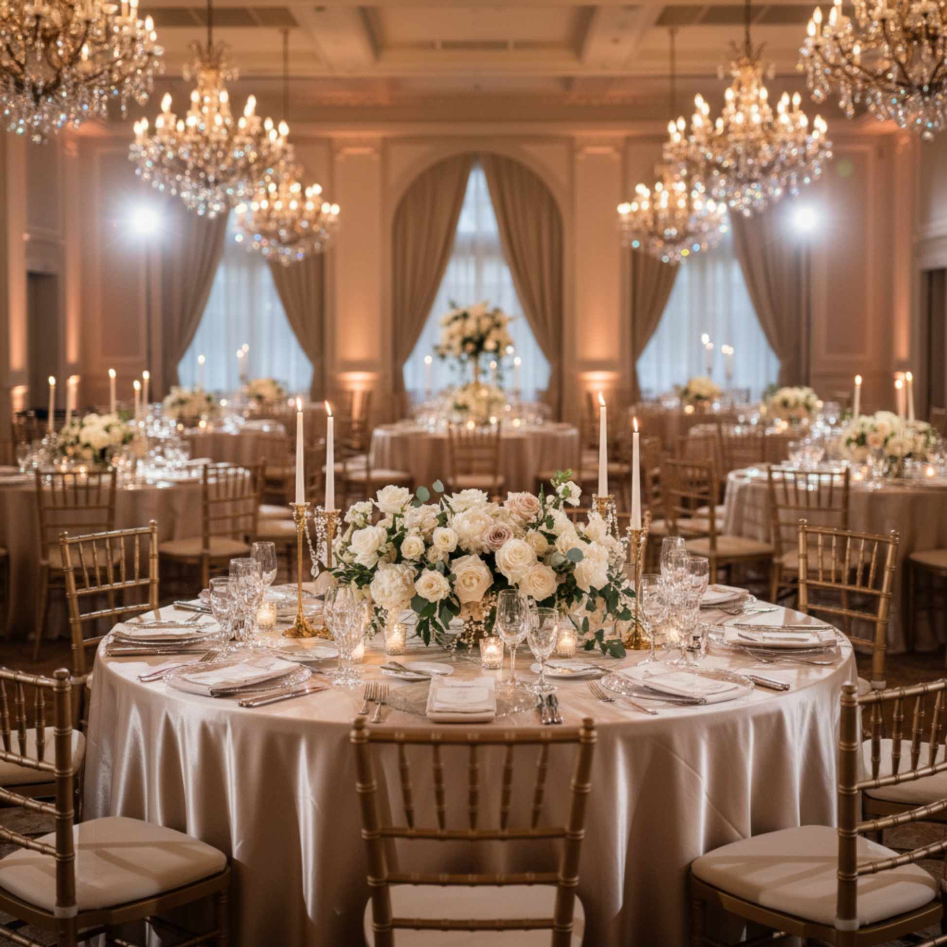 Champagne Satin Tablecloth – Indoor Wedding