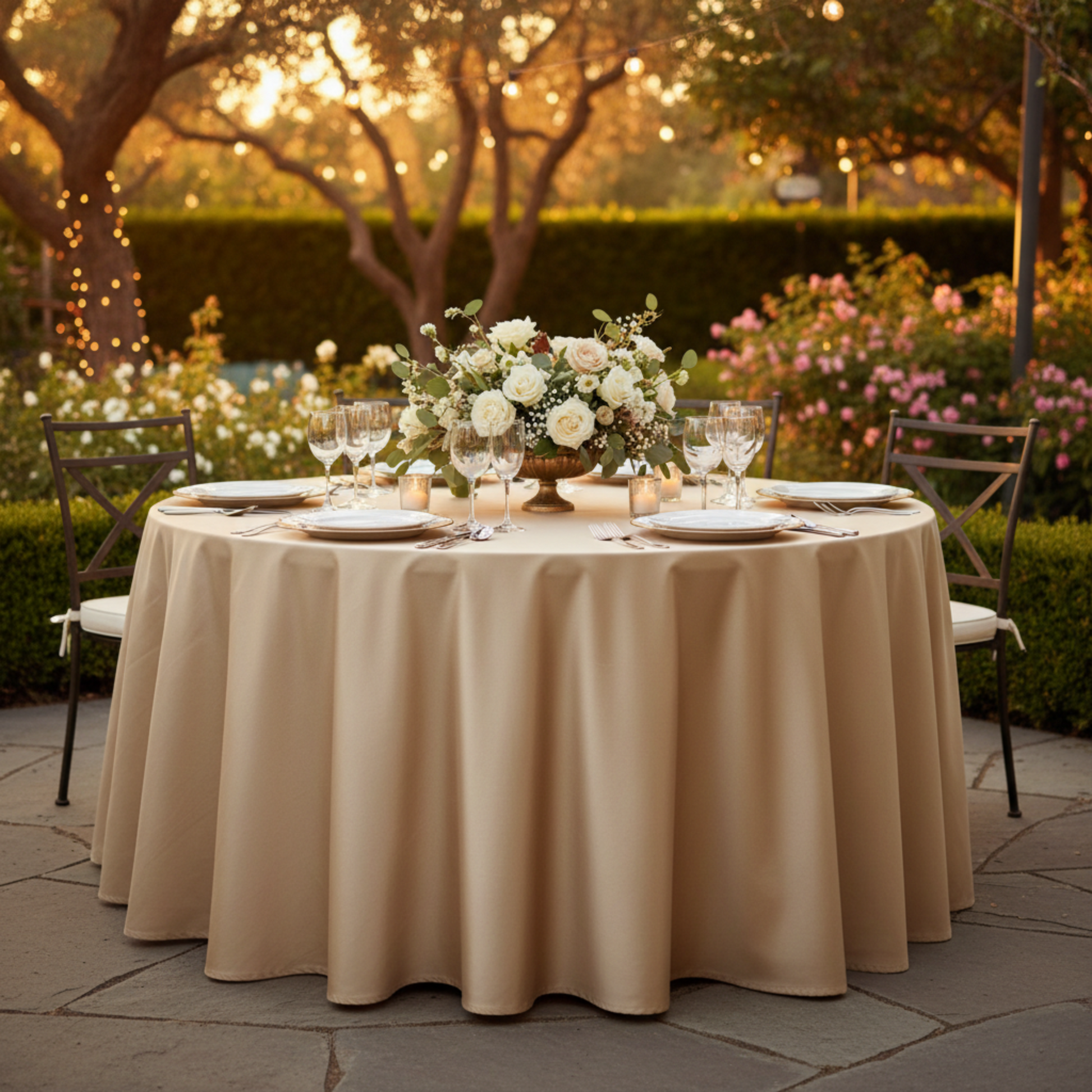 Champagne Taffeta Tablecloth Outdoor Wedding Reception