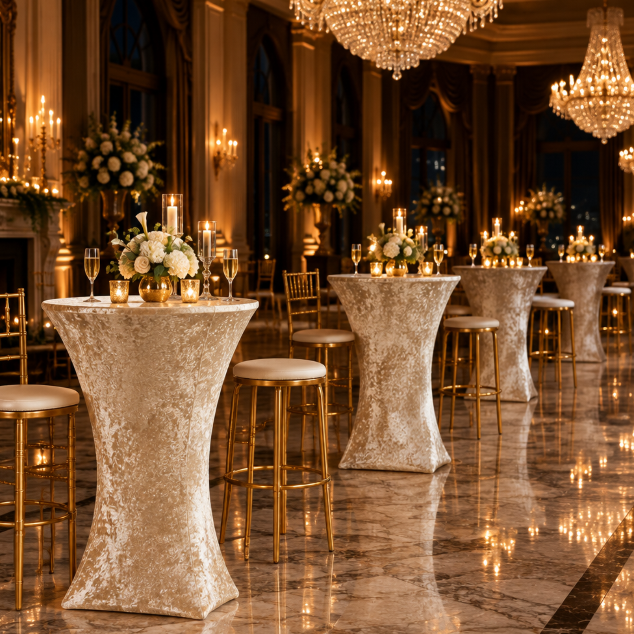 Champagne Velvet Cocktail Cover - Night Gala Ballroom
