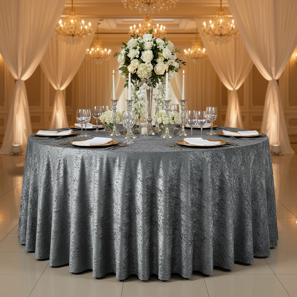 Charcoal Velvet Tablecloth - Front View Realistic