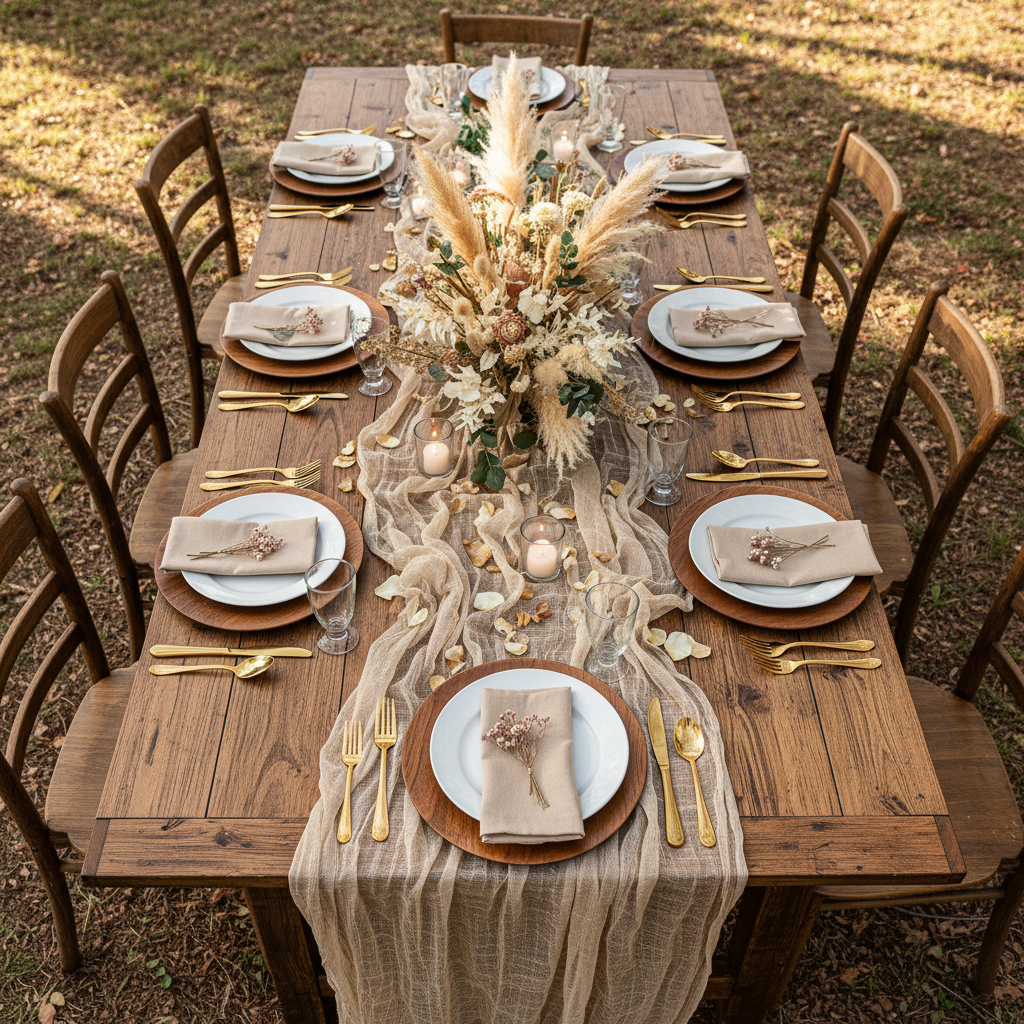 Cheesecloth Table Runner 25" x 16ft - Champagne.