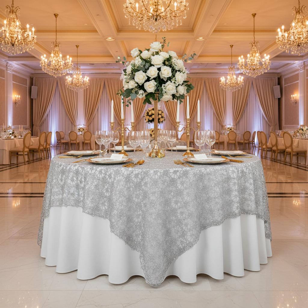 Silver Chemical Lace Overlay - Indoor Reception
