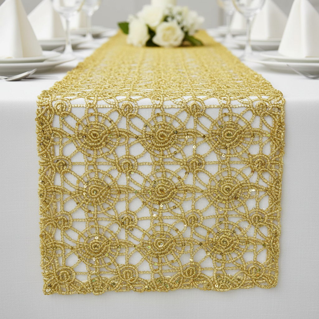 Chemical Lace Table Runner - Gold Close-Up Mockup